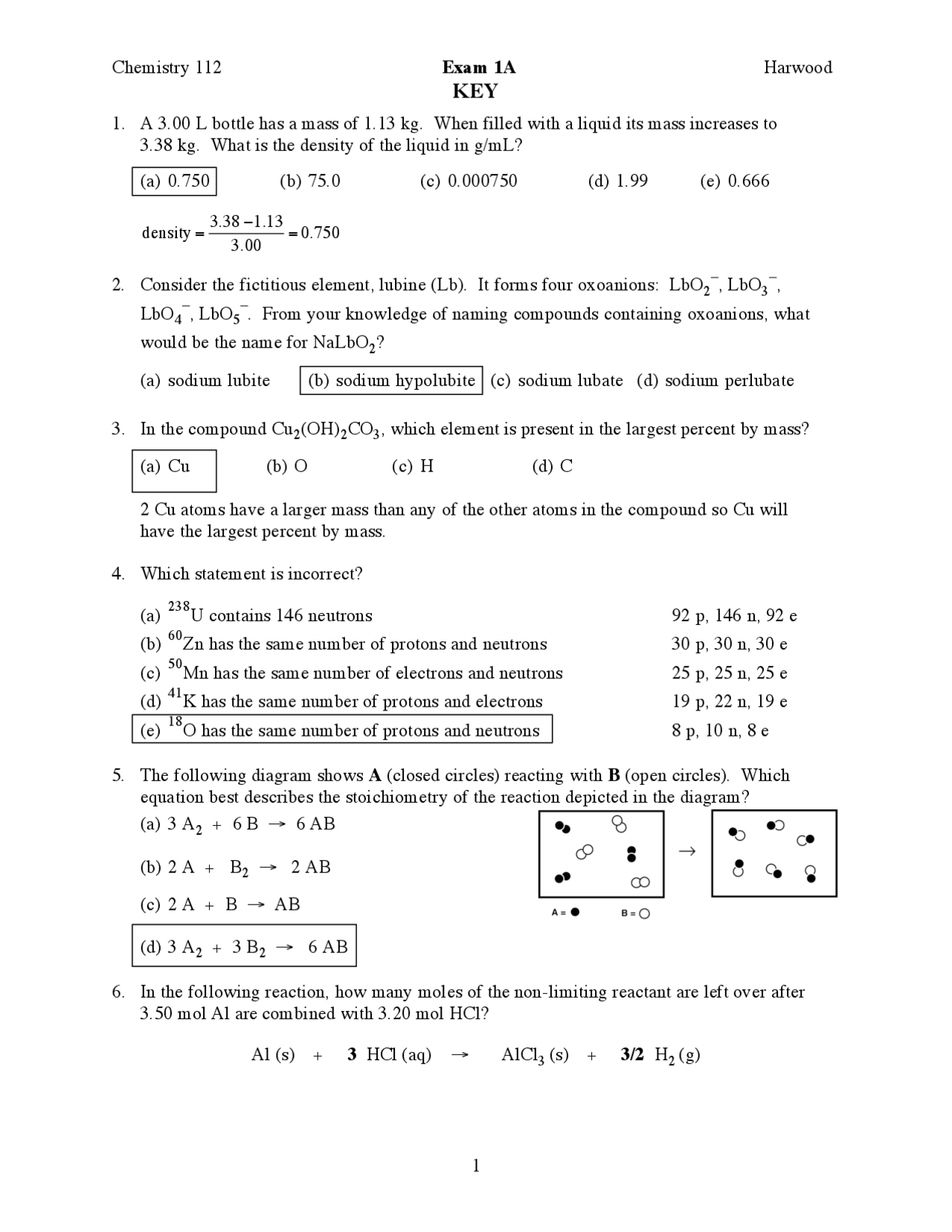 15 MCQs Solution - General College Chemistry I - Exam 1A | CHEM 112 ...