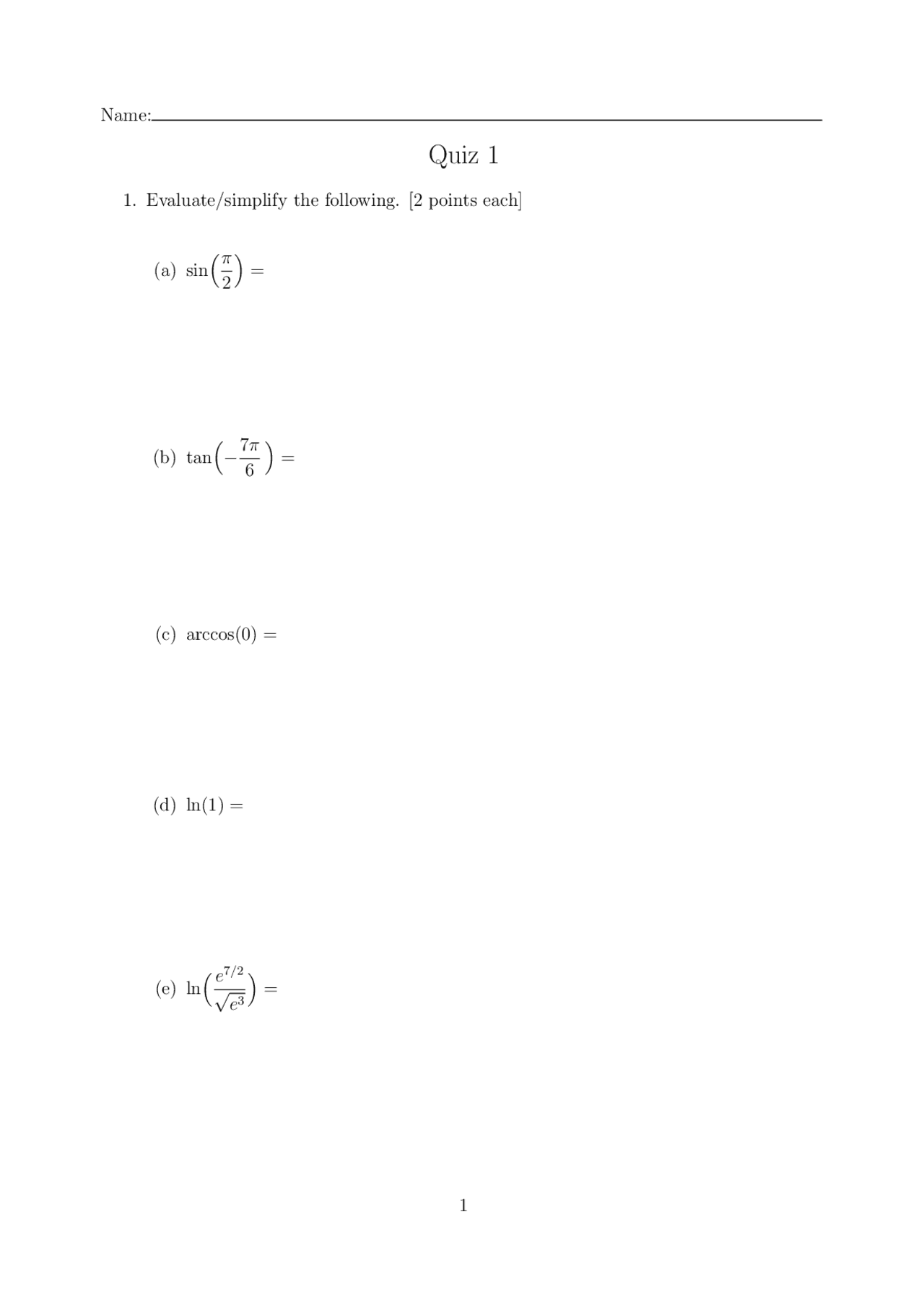 Sen Quiz Math Quiz 1: Mathematics - Trigonometry and Logarithms - Prof. James Urick ...