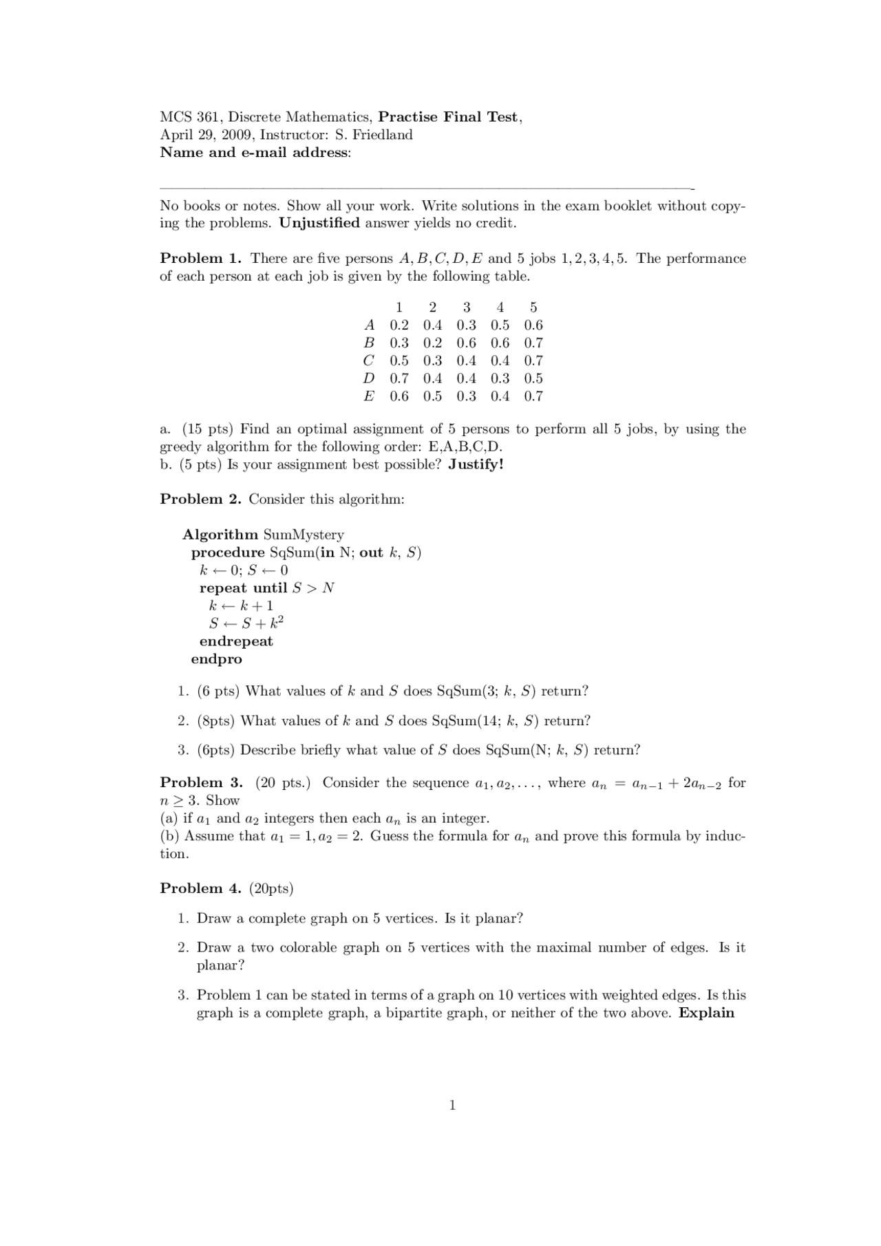 10 Problems for Practice Final Exam -Discrete Mathematics | MCS 361 ...