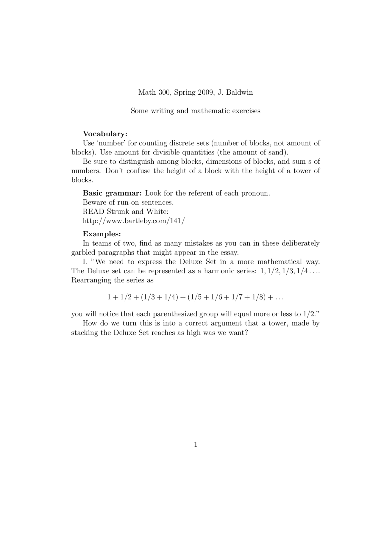 Practice Exercises - Writing for Mathematics | MATH 300 - Docsity