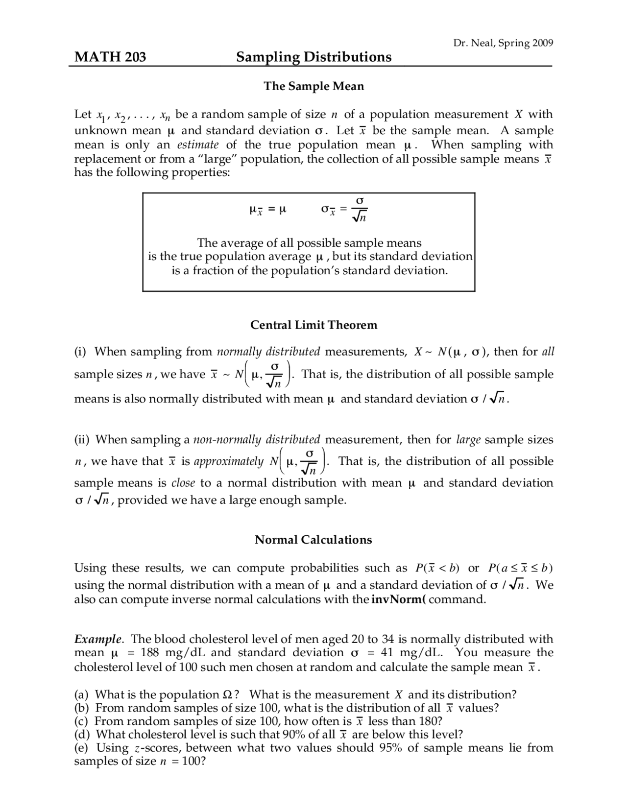 Sampling Distribution and Normal Calculation of Statics - Exam | MATH ...
