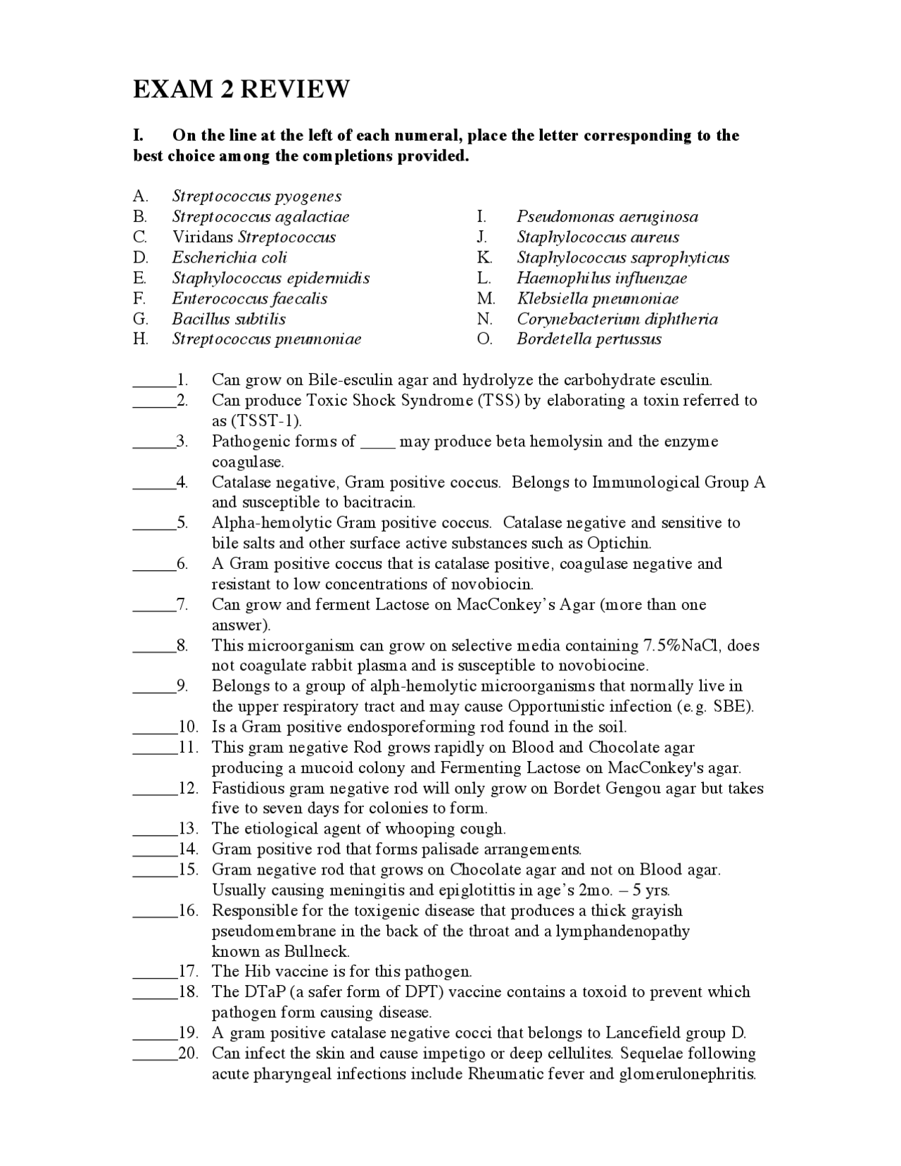 Microbiology Exam 2 Review with Practice Exercice & Selected Topics ...