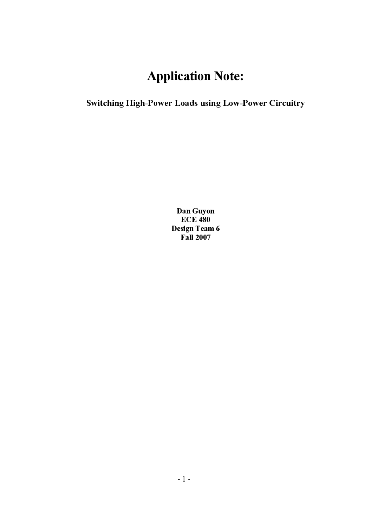 Notes on Switching High Power Loads Using Low Power Circuitry | ECE 480 ...