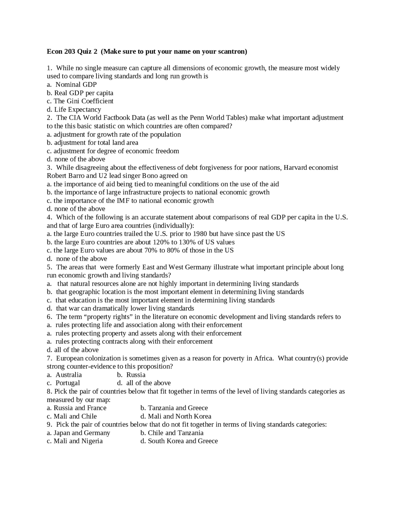 Sample Questions for Quiz 2 - Principles of Macroeconomics | ECON 203 ...