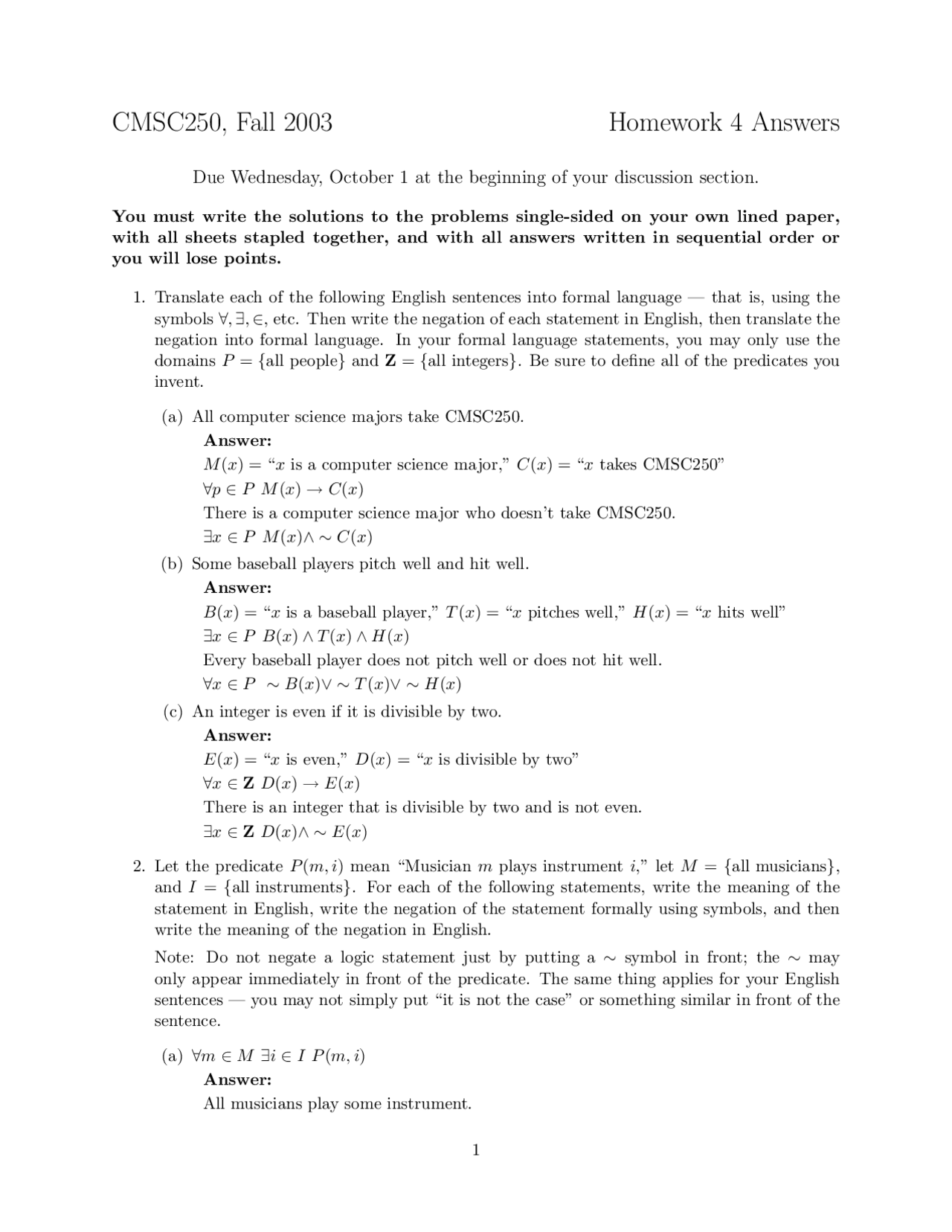 Homework 4 Answers - Discrete Structures | CMSC 250 | Assignments ...