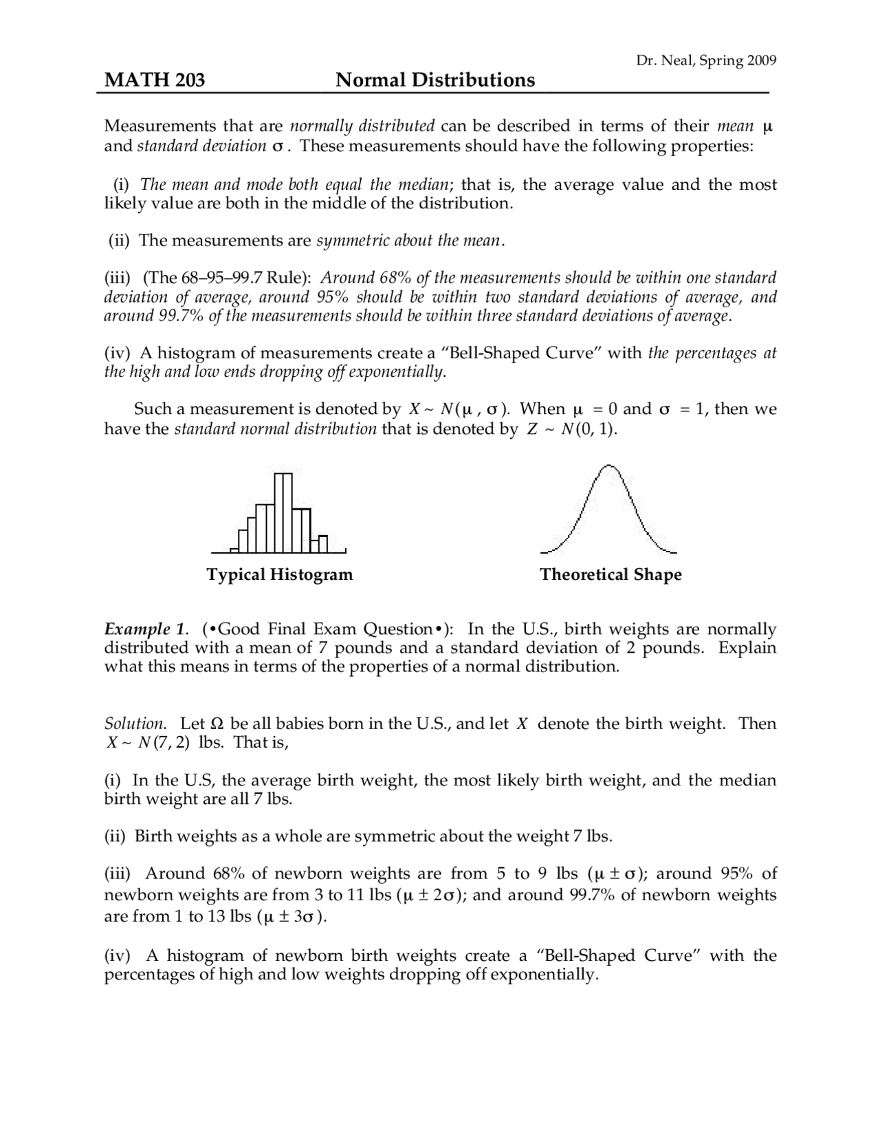 Normal Distribution Questions Examples Sample Questions - Normal Distributions - Spring 2009 | MATH 203 - Docsity