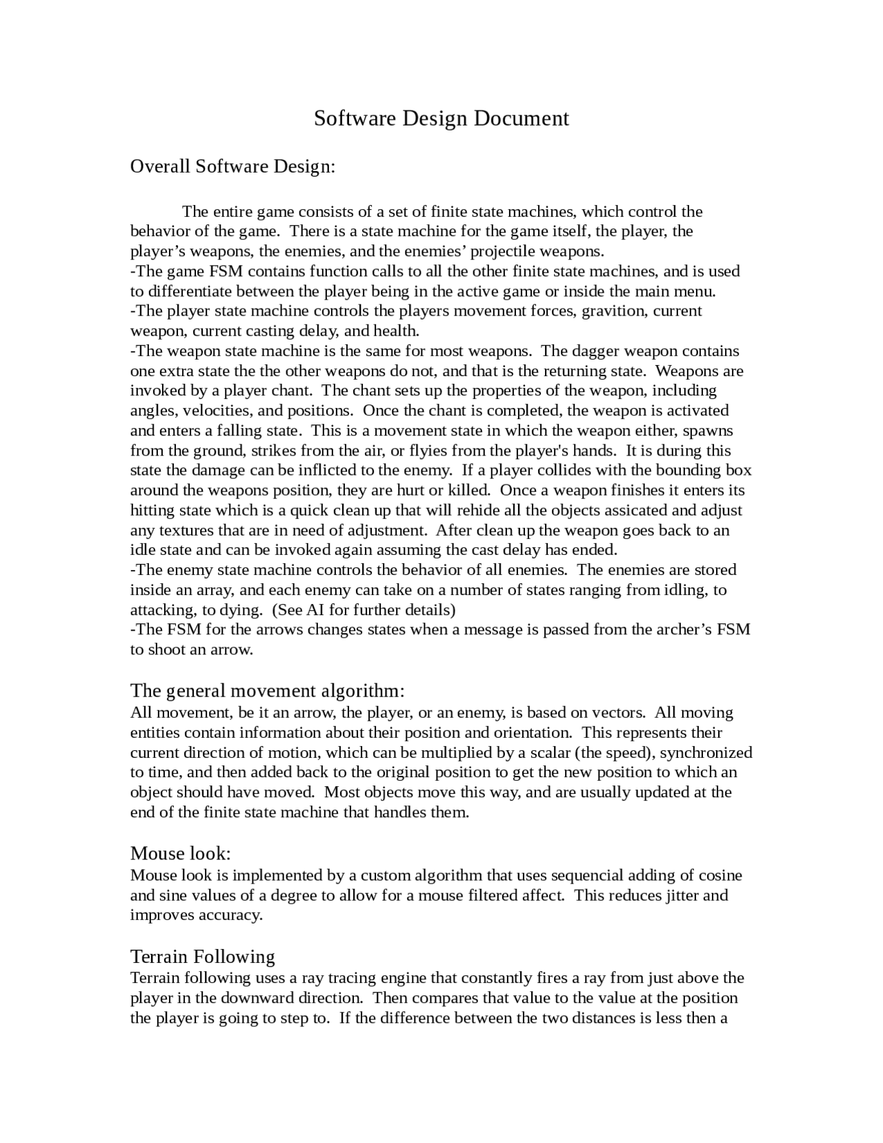 Creative Computing Design Document Examples Software Design Document - Video Game Design and Development | CS 426 ...