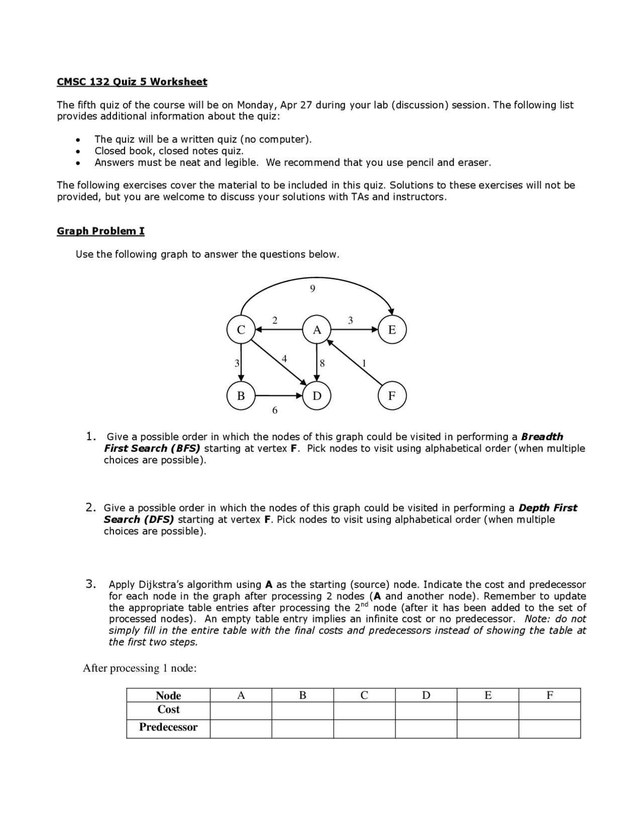 Quiz 5 Worksheet on Object Oriented Programming II | CMSC 132 - Docsity