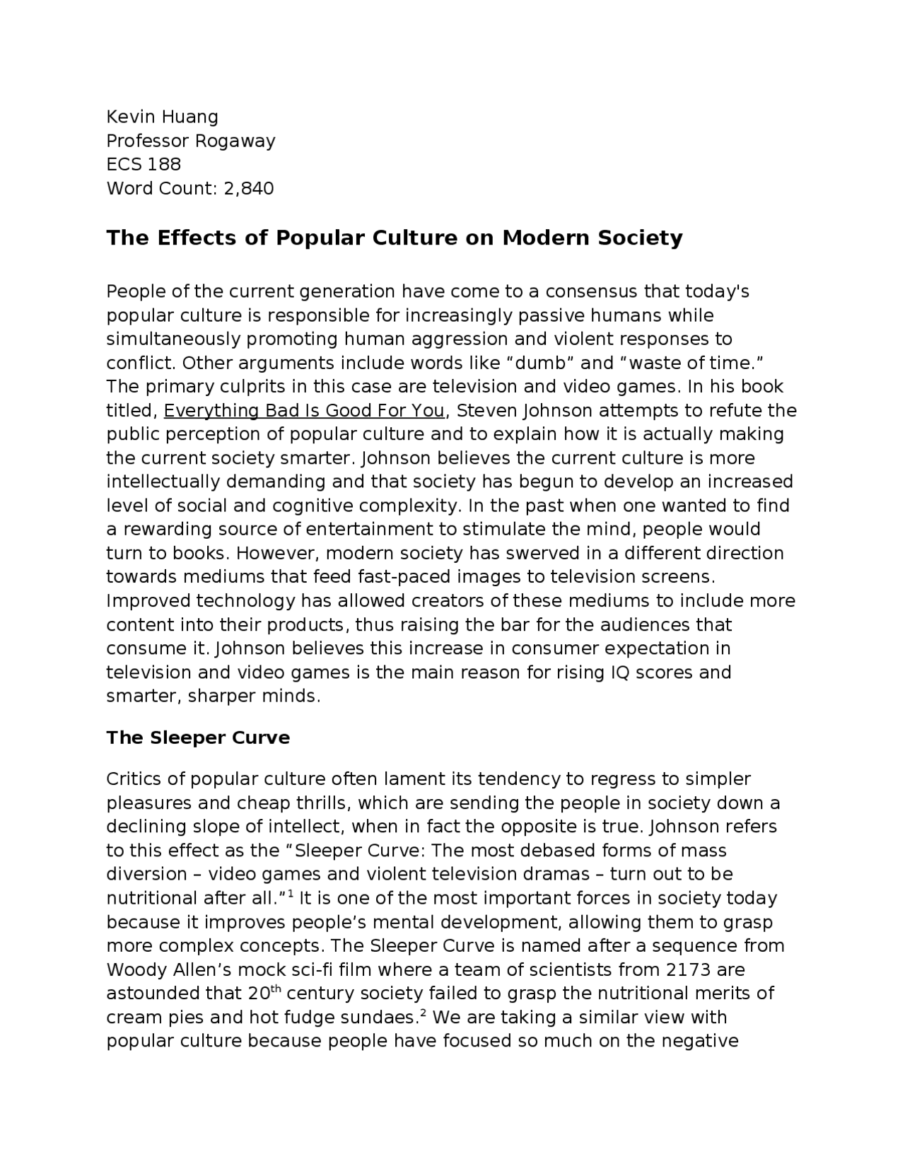 He Effects of Popular Culture on Modern Society | ECS 188 - Docsity