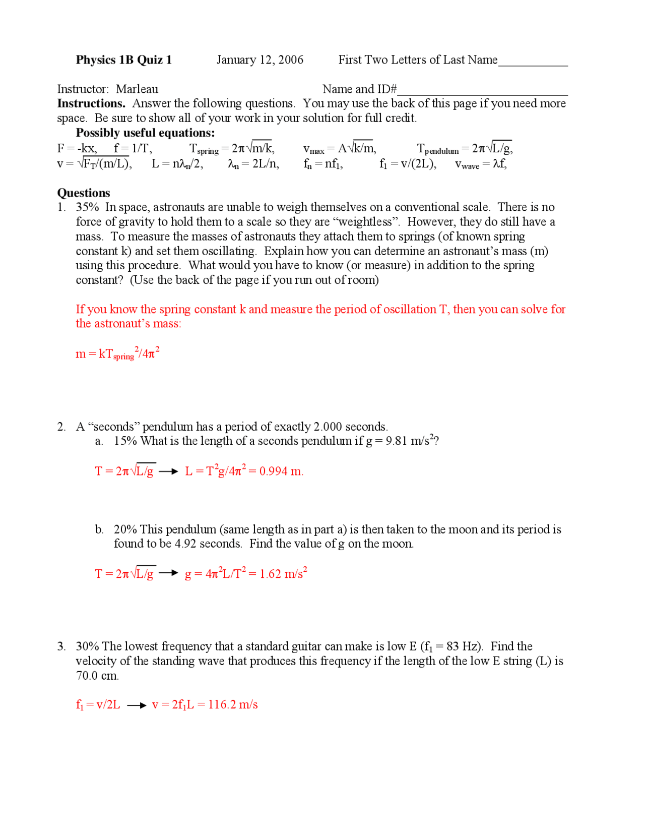 Questions With Solution Of Principle Physics Quiz 1 Phy 001b Docsity