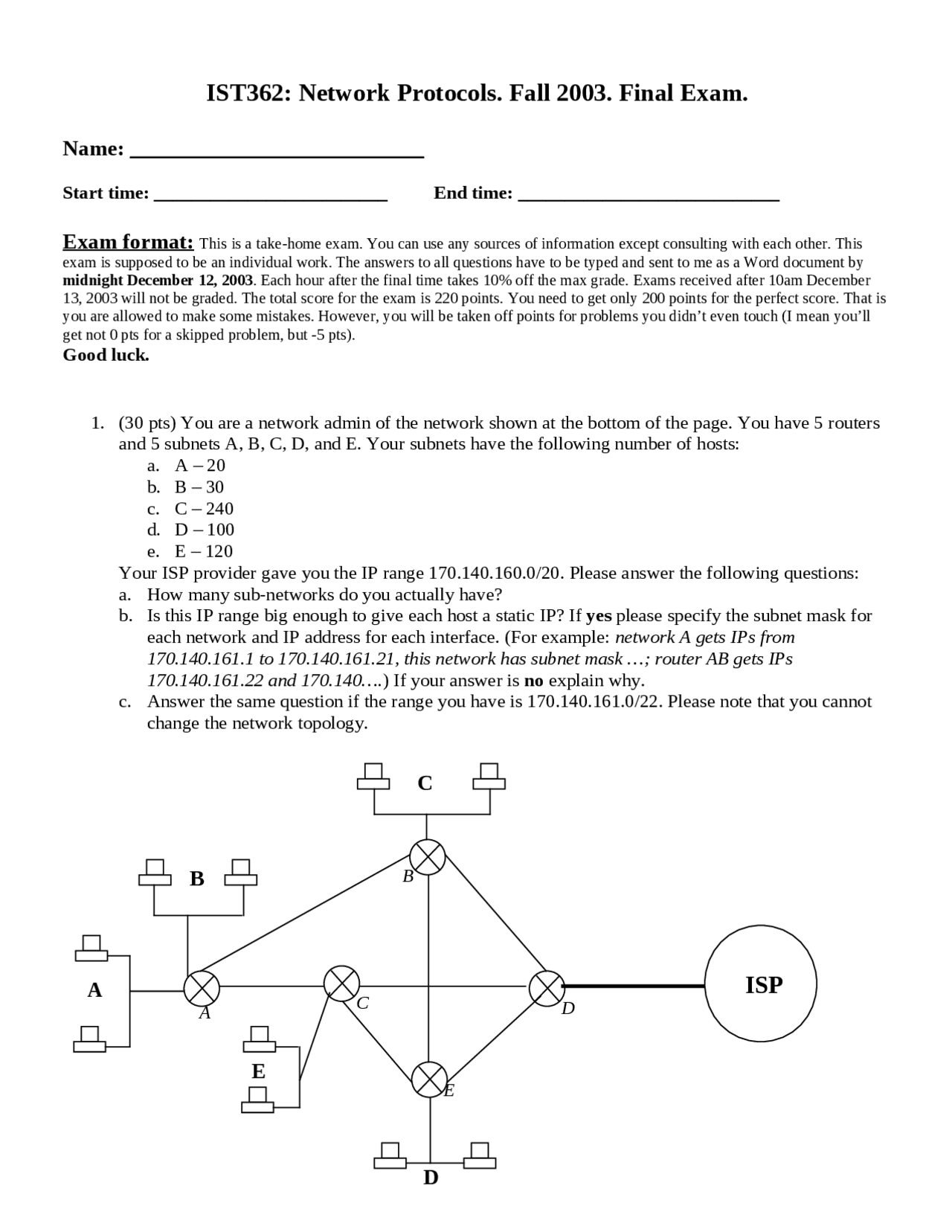 Final Exam - Network Protocols | IST 362 - Docsity