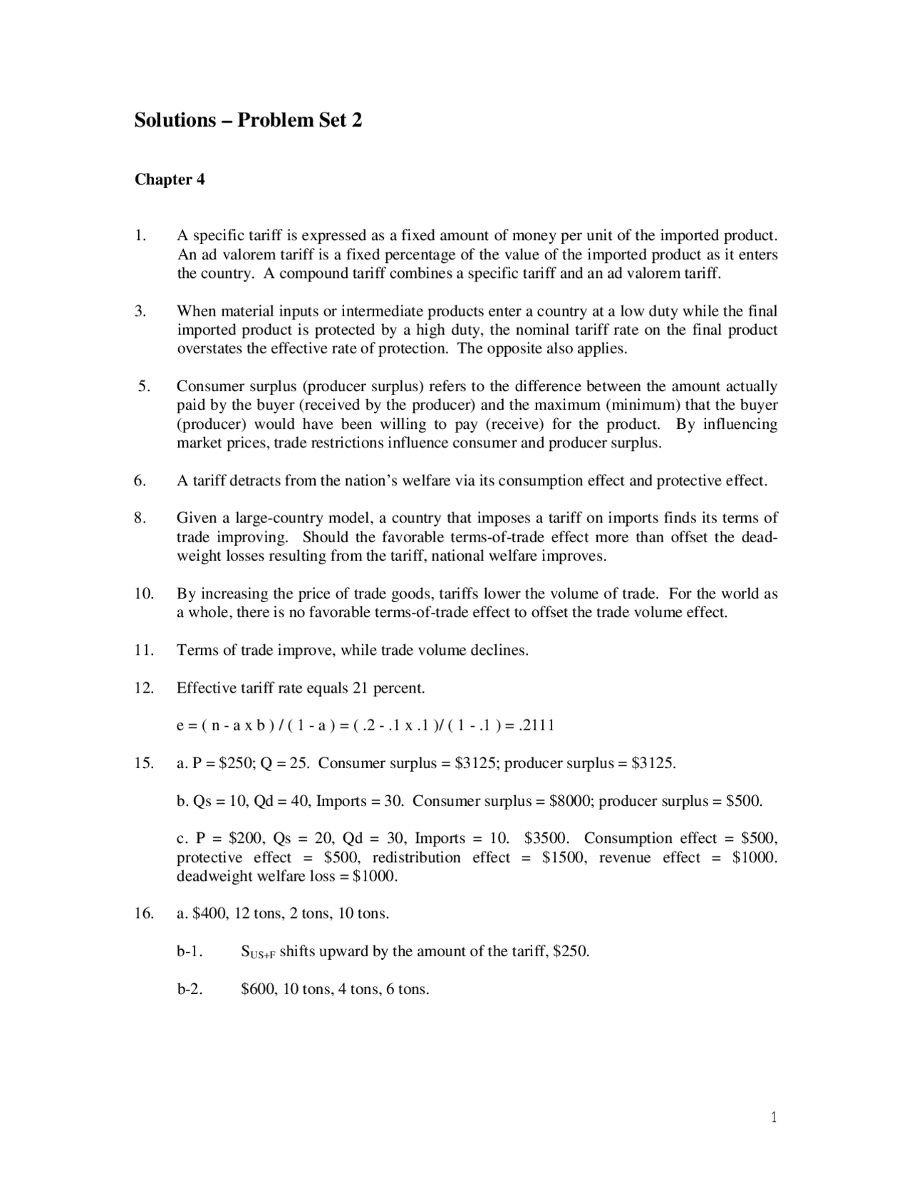 Solutions Problem Set 2 - International Economics | ECON 340 - Docsity