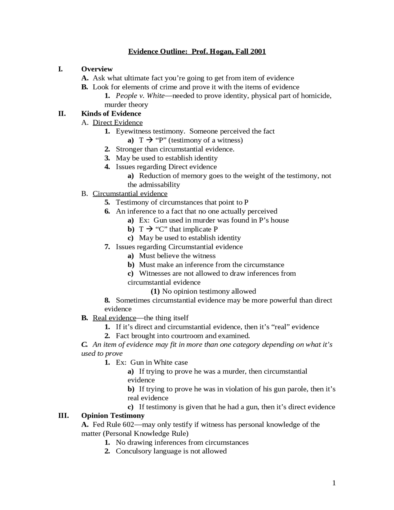 Evidence Study Outlines Evidence Outline for Exam - Computer in French | FRE 100 - Docsity