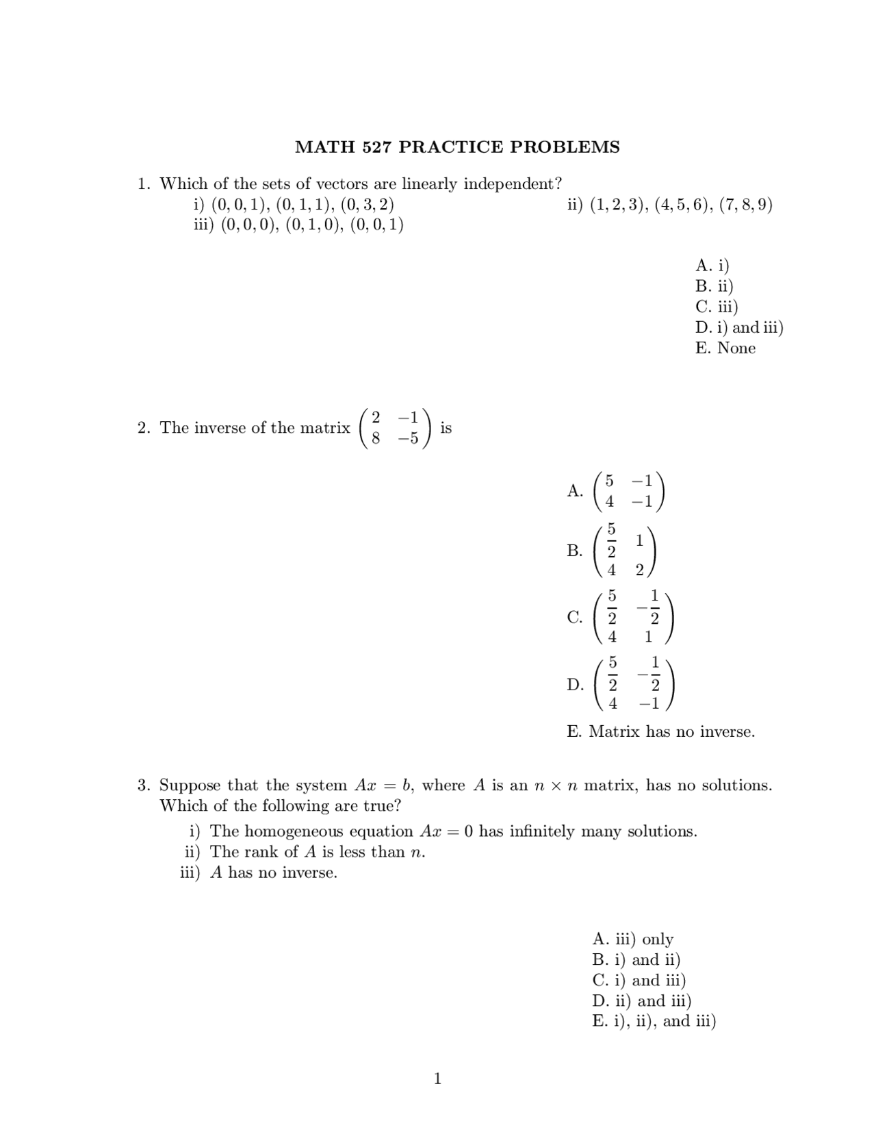 Practice Problems - Advanced Mathematics For Engineers And Physicists I ...