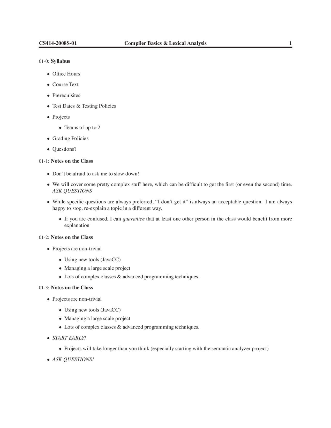 Notes on Compiler Basics and Lexical Analysis - Compilers | CS 414 ...