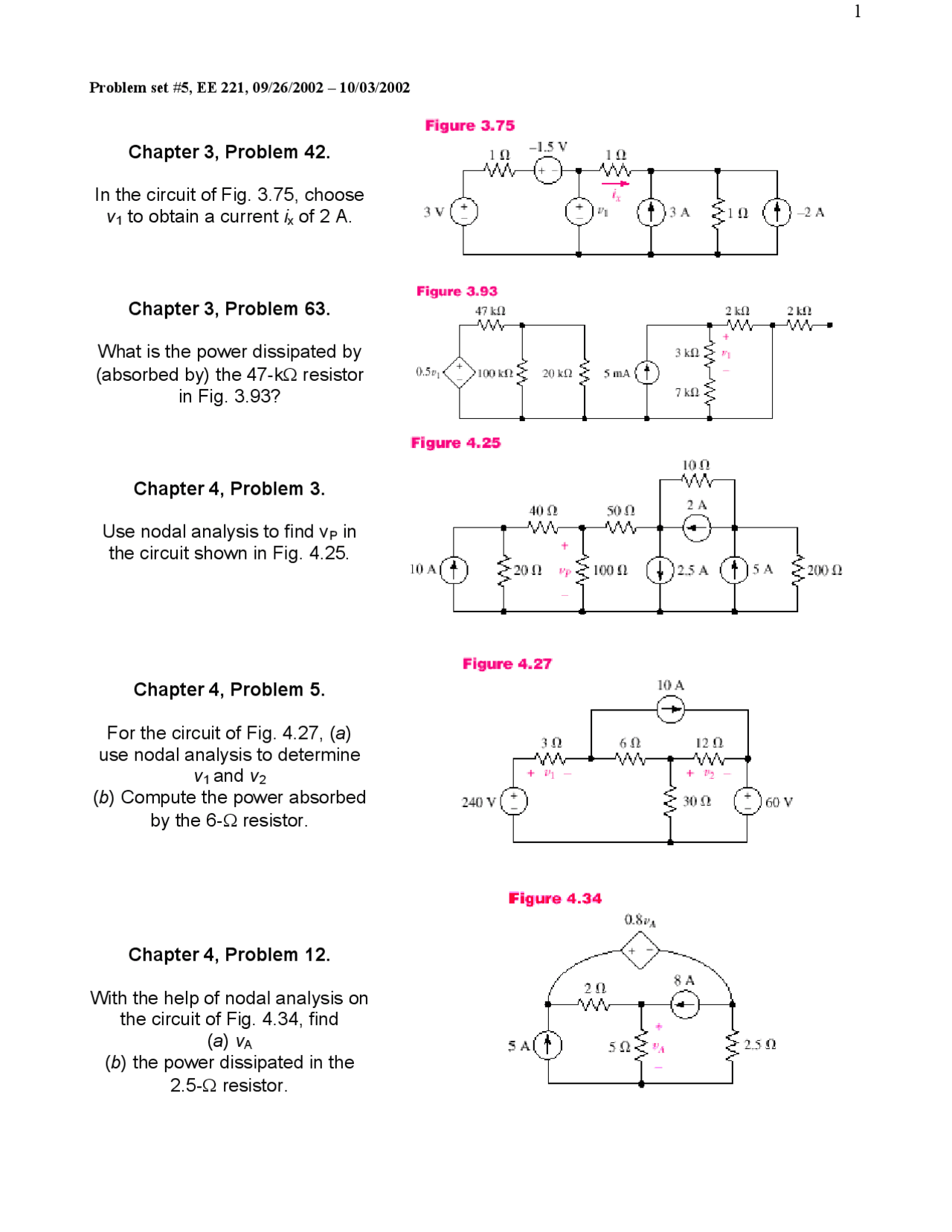 Introduction to Electrical Engineering - Problem Set #5 | EE 221 - Docsity