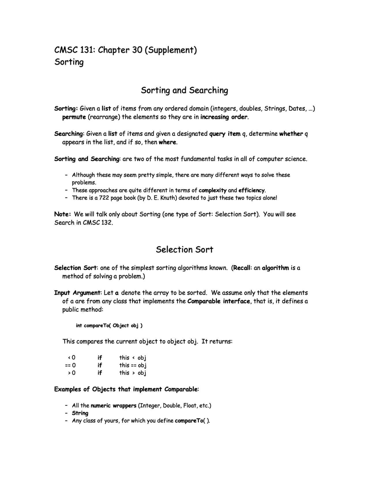 Sorting and Searching - Object-Oriented Programming I | CMSC 131 - Docsity