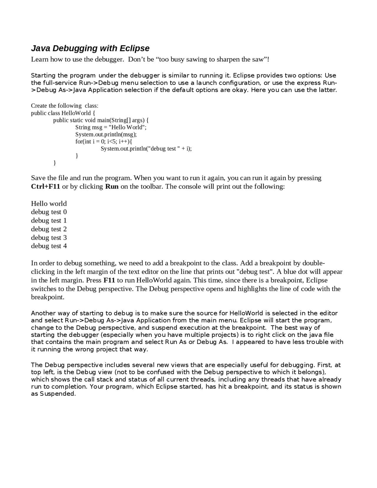 Java Debugging with Eclipse - Lecture Notes | CS 4700 - Docsity