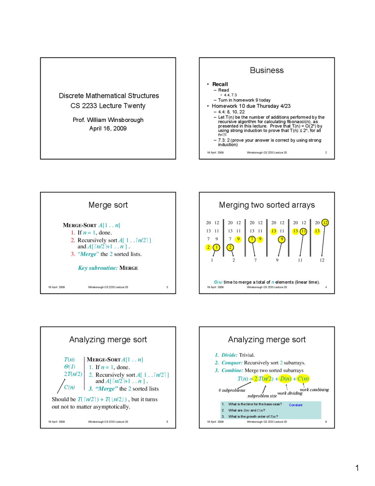 Notes On Sorting Math Merge Sort - Discrete Mathematical Structures - Lecture Slides | CS ...