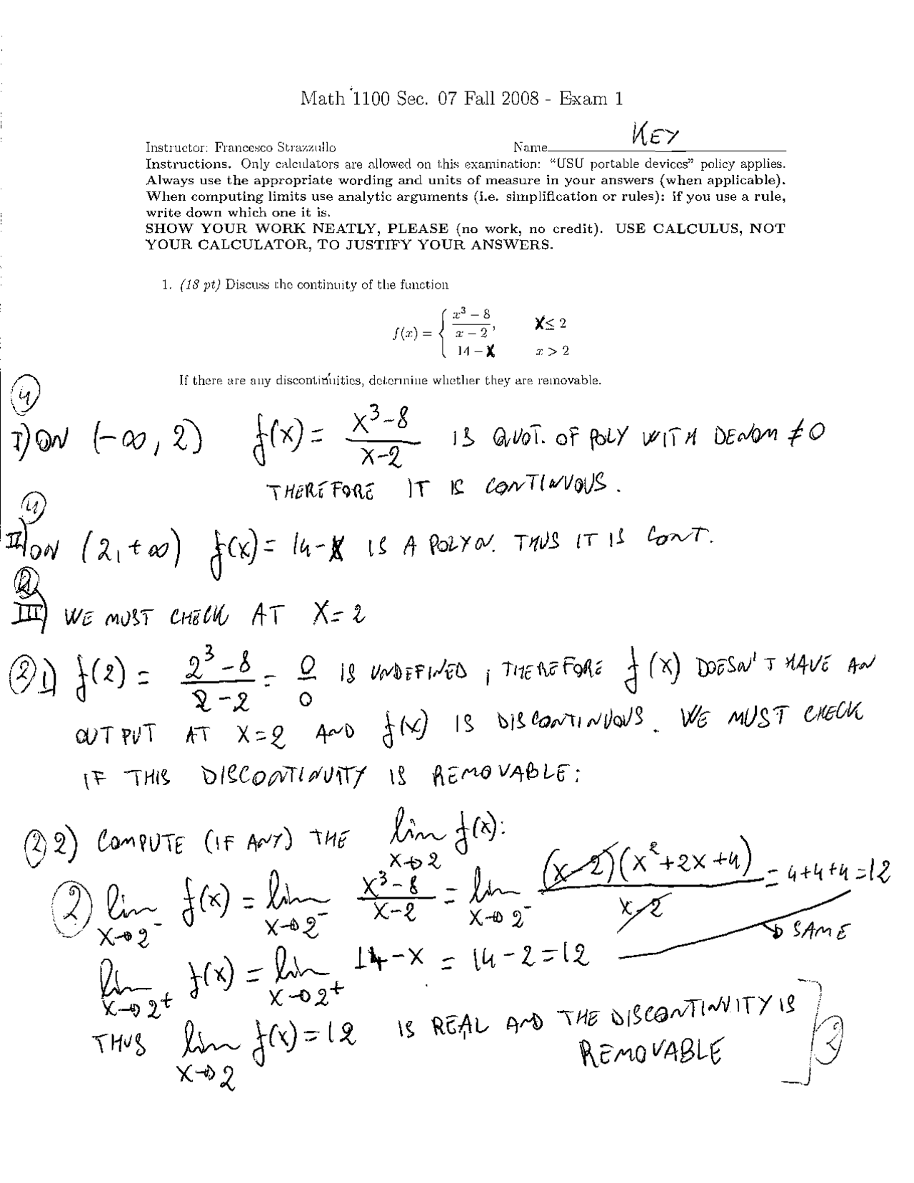 1890 Math Test Examples Old Examination 1 with Solutions - Calculus Techniques | MATH 1100 ...