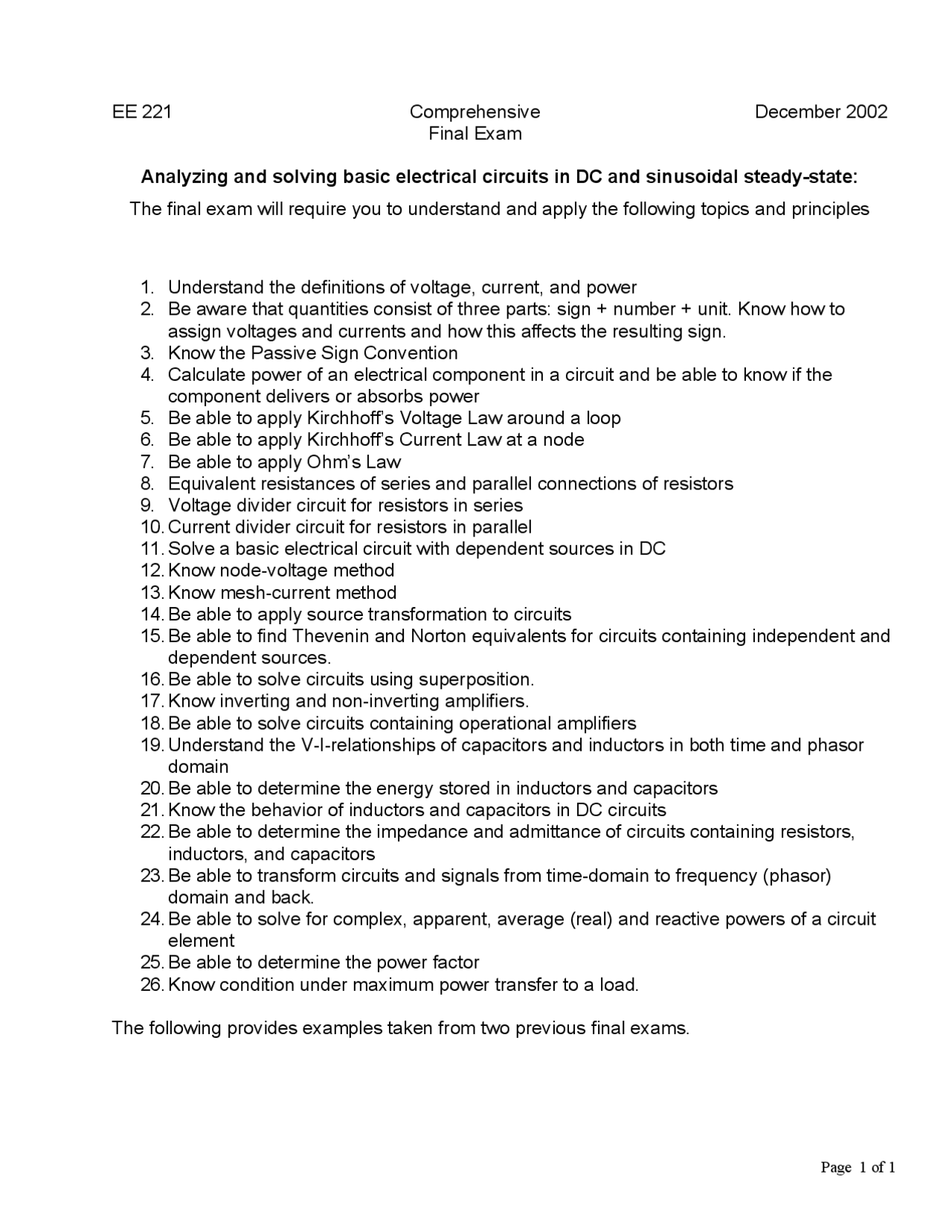 Final Exam Solutions for Introduction to Electrical Engineering | EE ...
