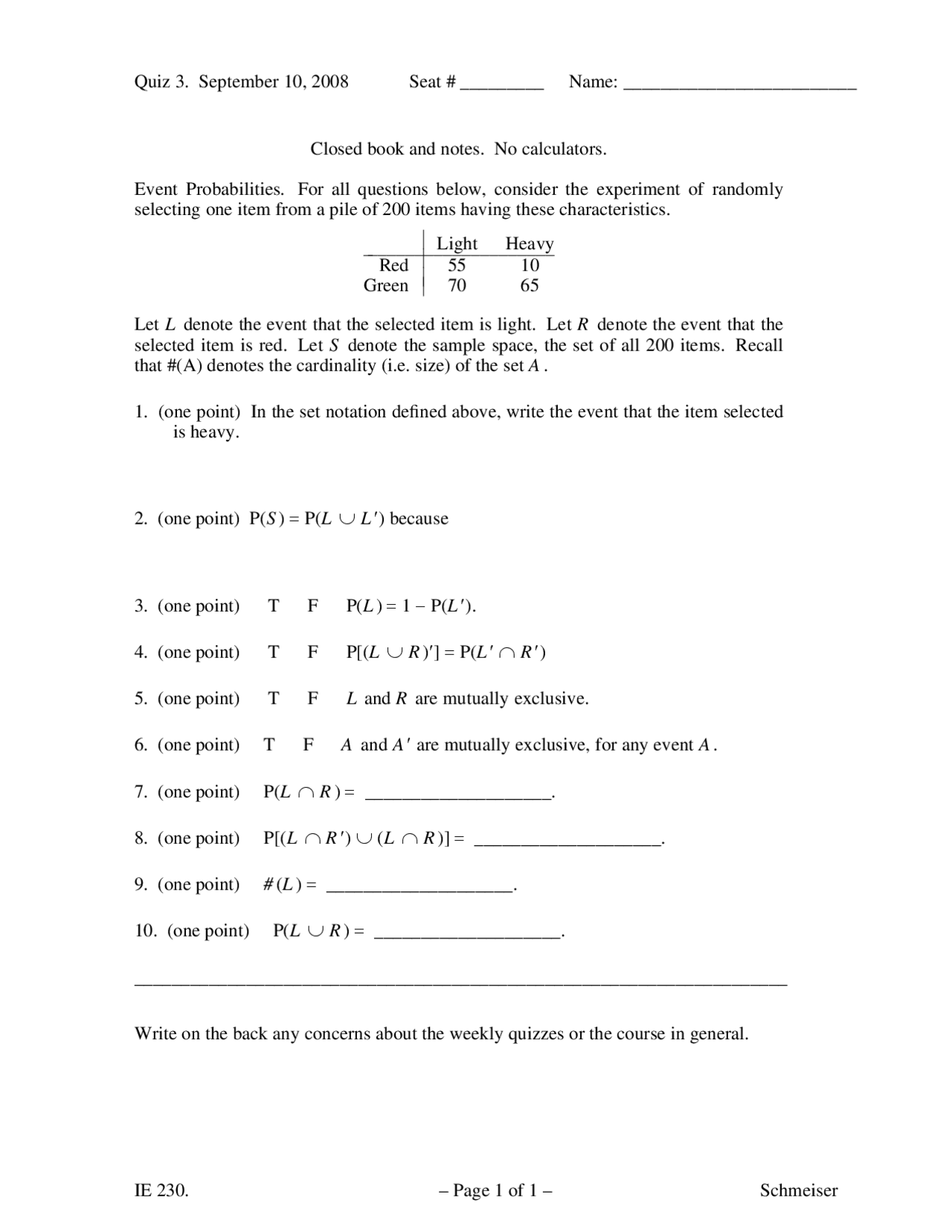 Probability and Statistics In Engineering I - Quiz 3 Questions | IE ...