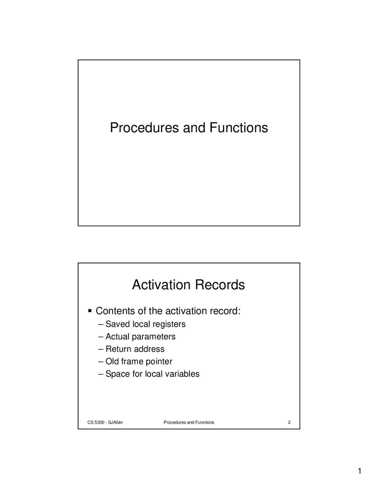 Procedures and Functions - Lecture Slides | CS 5300 - Docsity