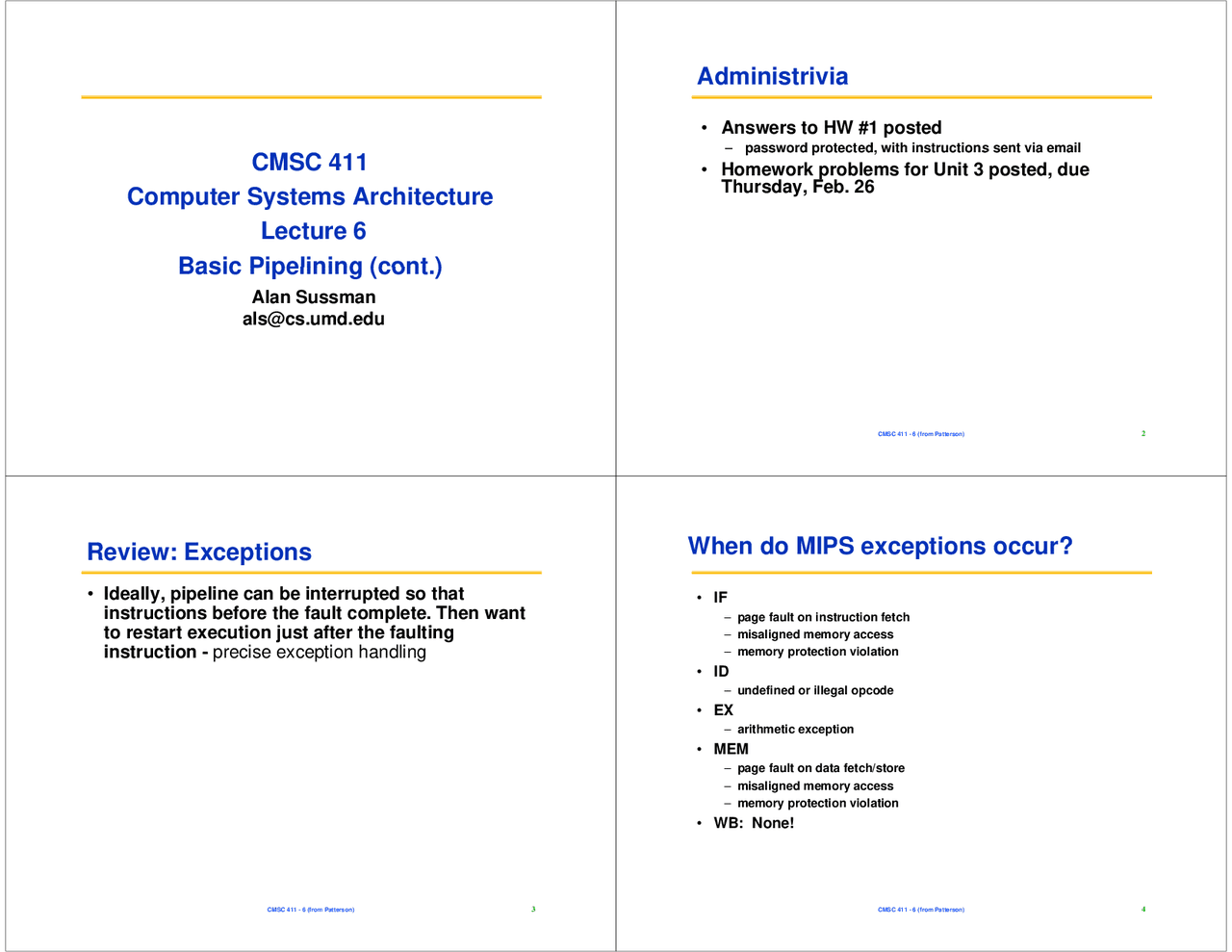 Basic Pipelining - Computer Systems Architecture | CMSC 411 - Docsity