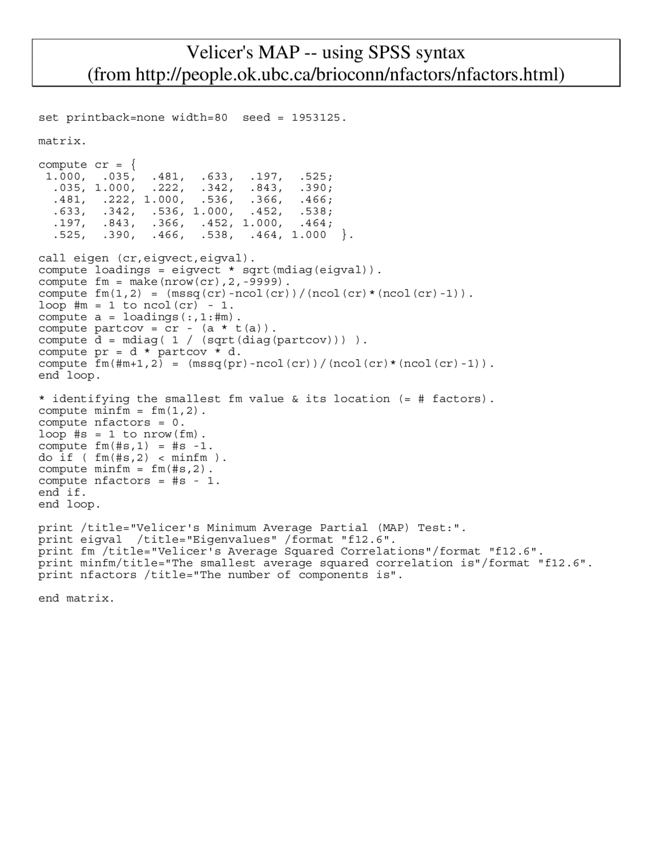 Notes on Velicer's MAP - Using SPSS Syntax | EDMS 657 - Docsity