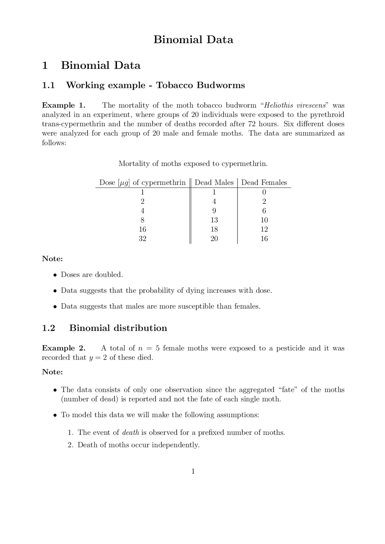 Notes on Binomial Data - Examples with Resolution | MATH 6080 - Docsity