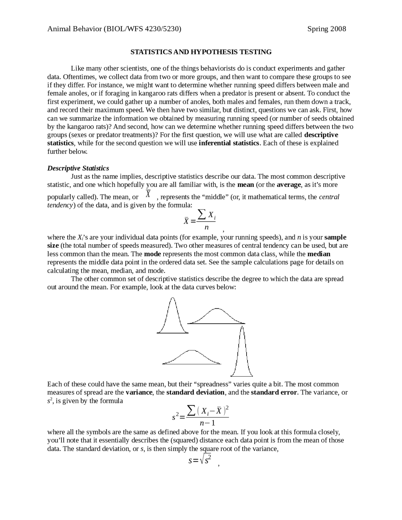 Statistics and Hypothesis Testing - Lecture Notes | BIOL 4230 - Docsity
