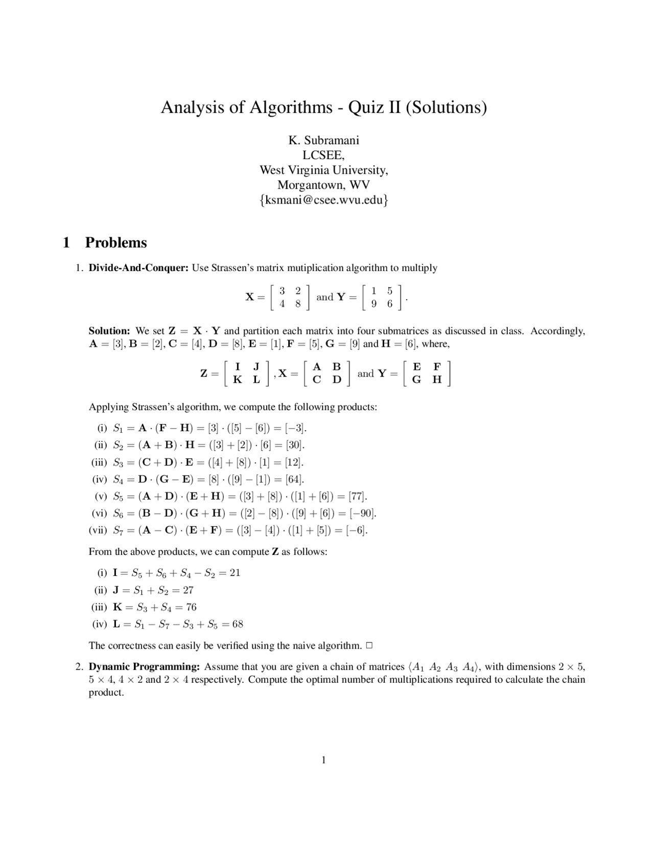 Quiz II Solutions for Analysis of Algorithms | CS 221 | Quizzes ...
