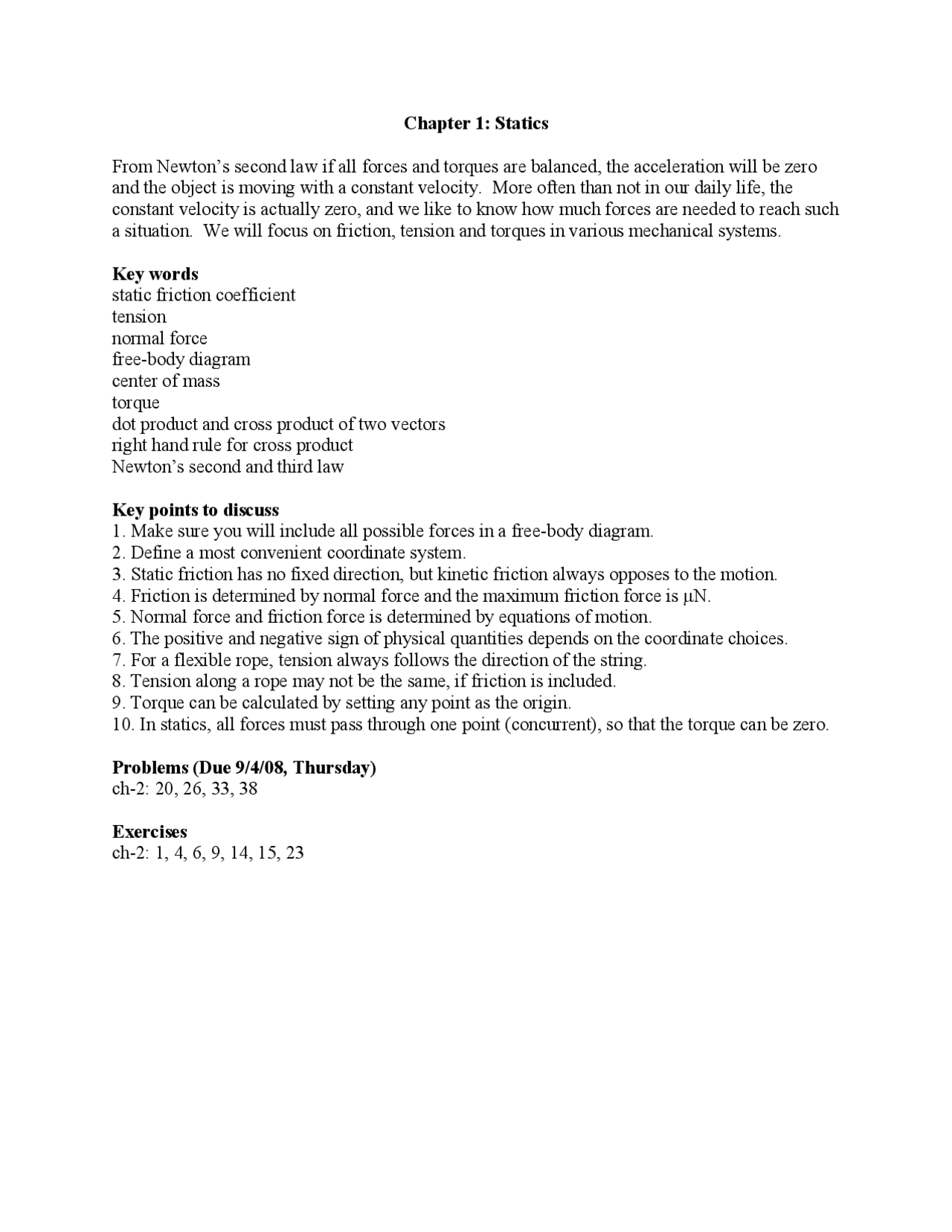 Notes Physics-Intermediate Classical Mechanics: Statics, F=ma ...