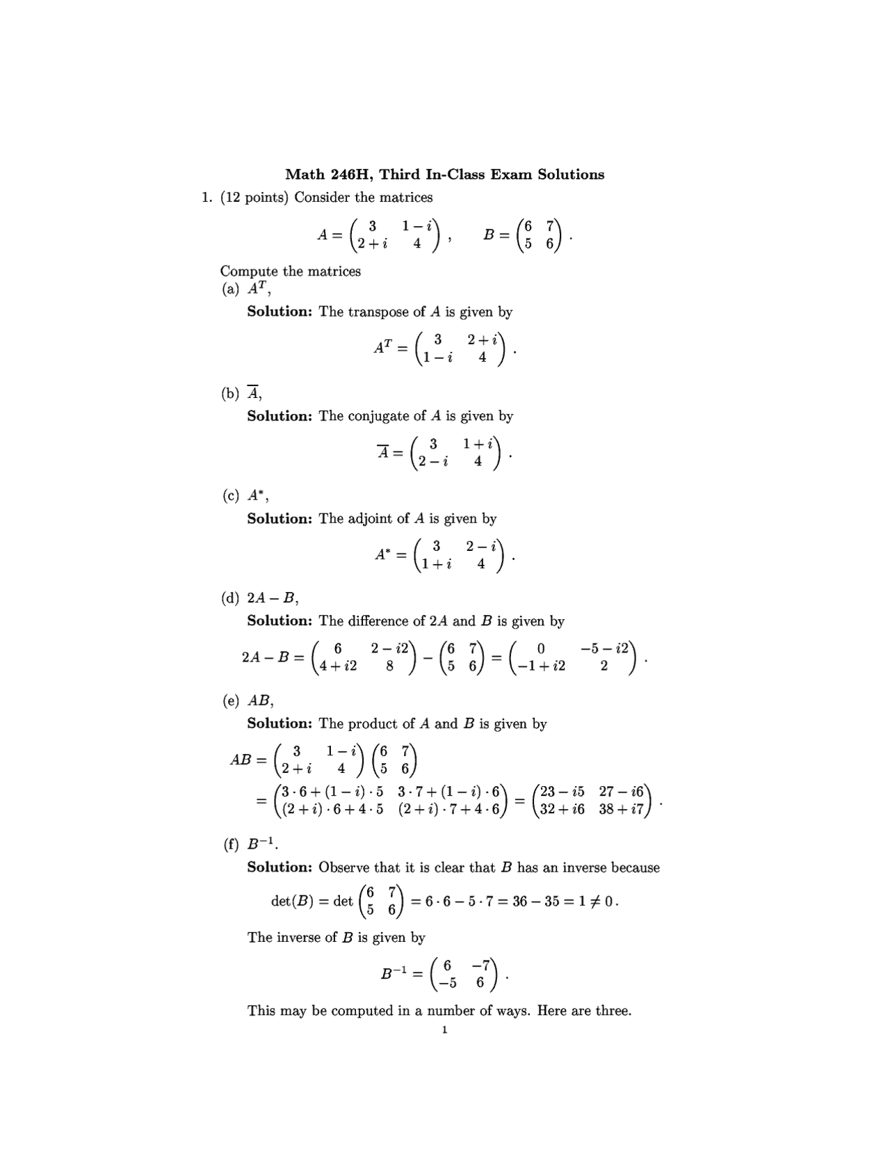Third Exam With Solution Differential Equations For Science Math 246h Docsity