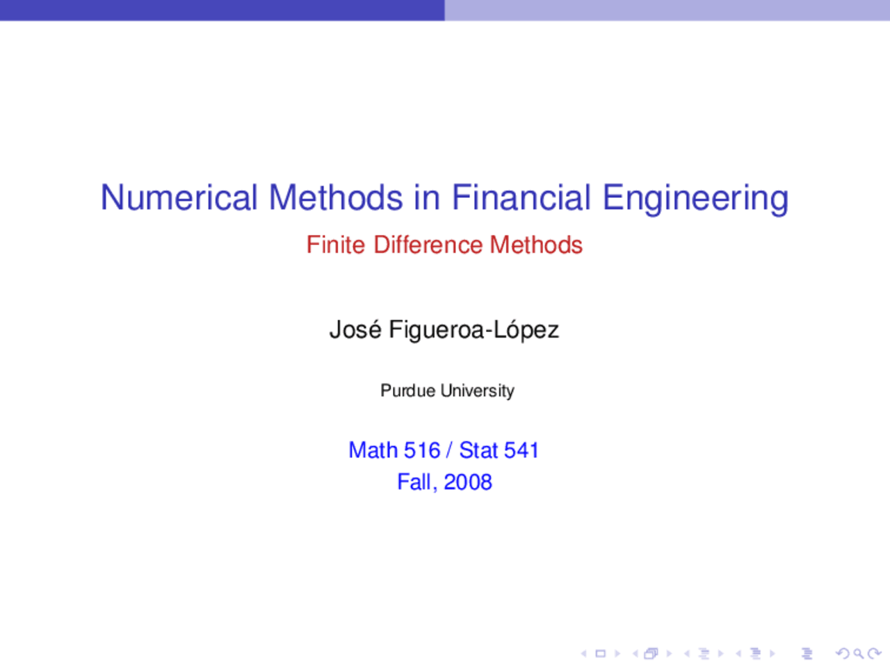 Numerical Methods in Financial Engineering - Finite Element Analysis I ...