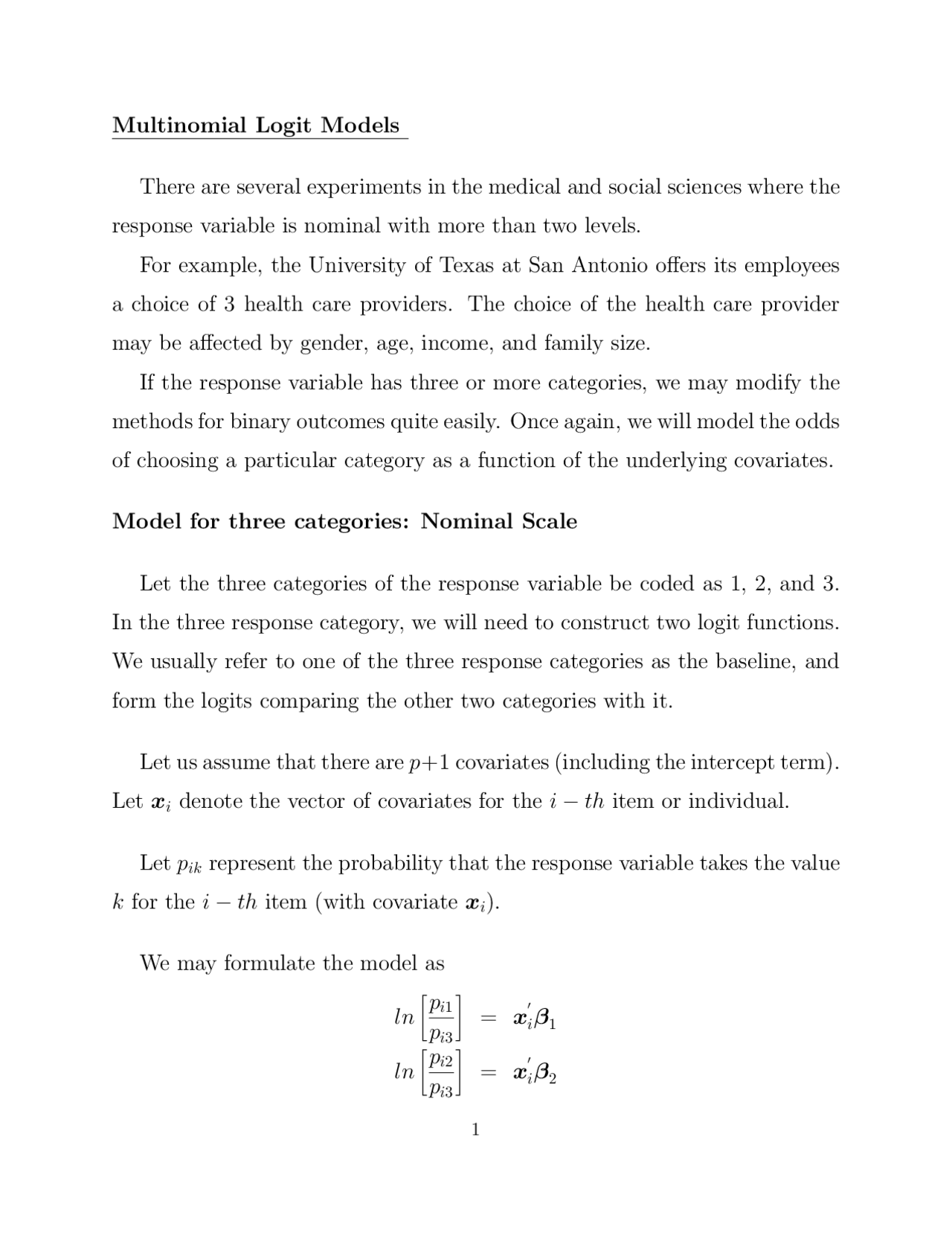 Lecture Notes on Multinomial Logit Models | STA 4713 - Docsity