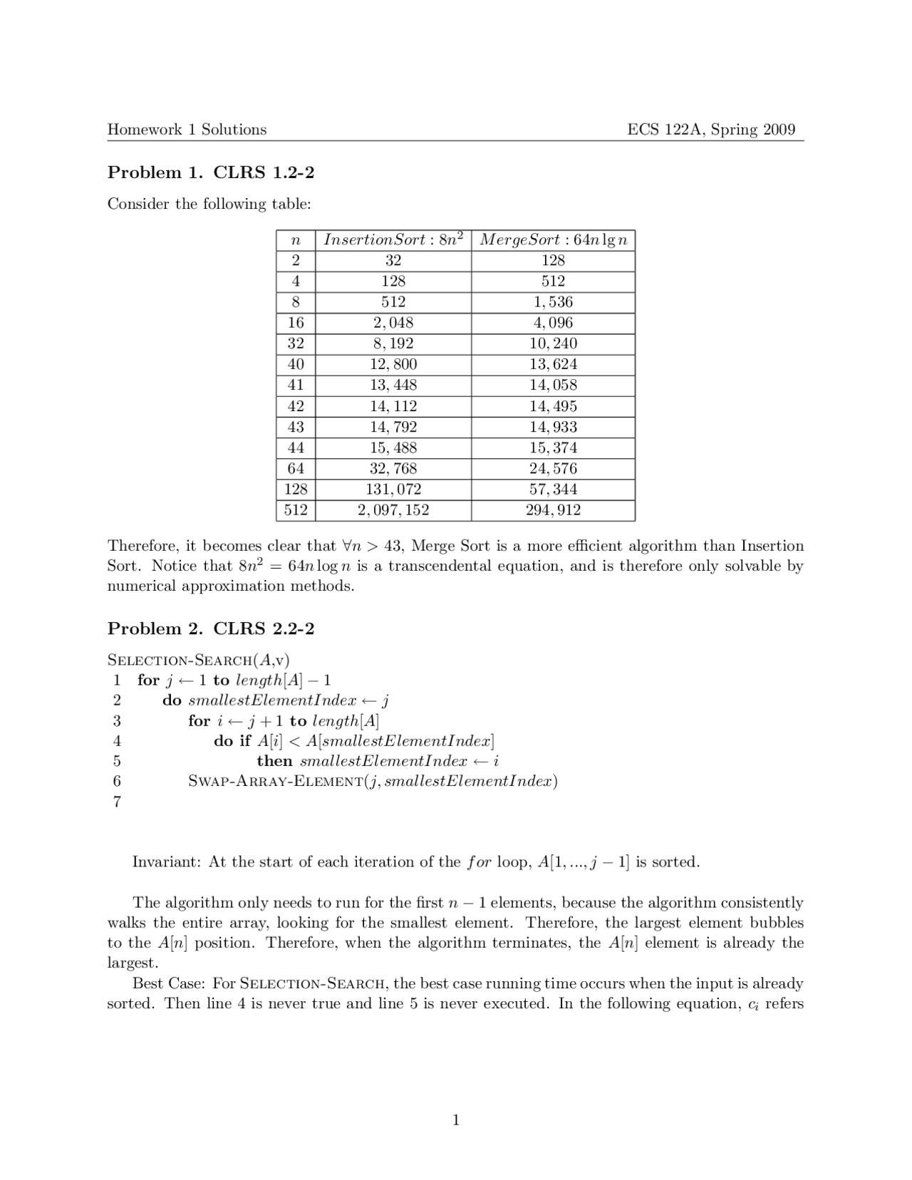 Algorithm Design - Homework 1 Solution | ECS 122A | Assignments ...