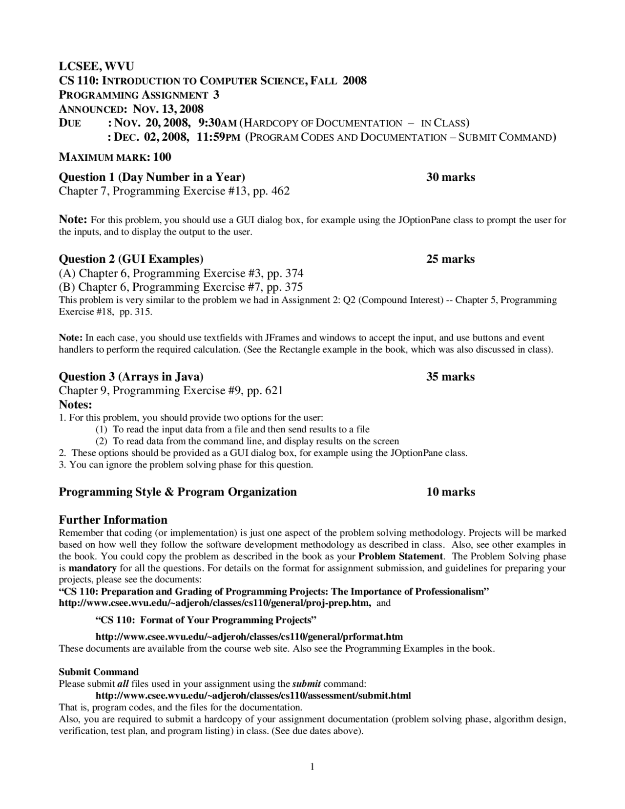 Introduction to Computer Science - Assignment 3 | CS 110 - Docsity