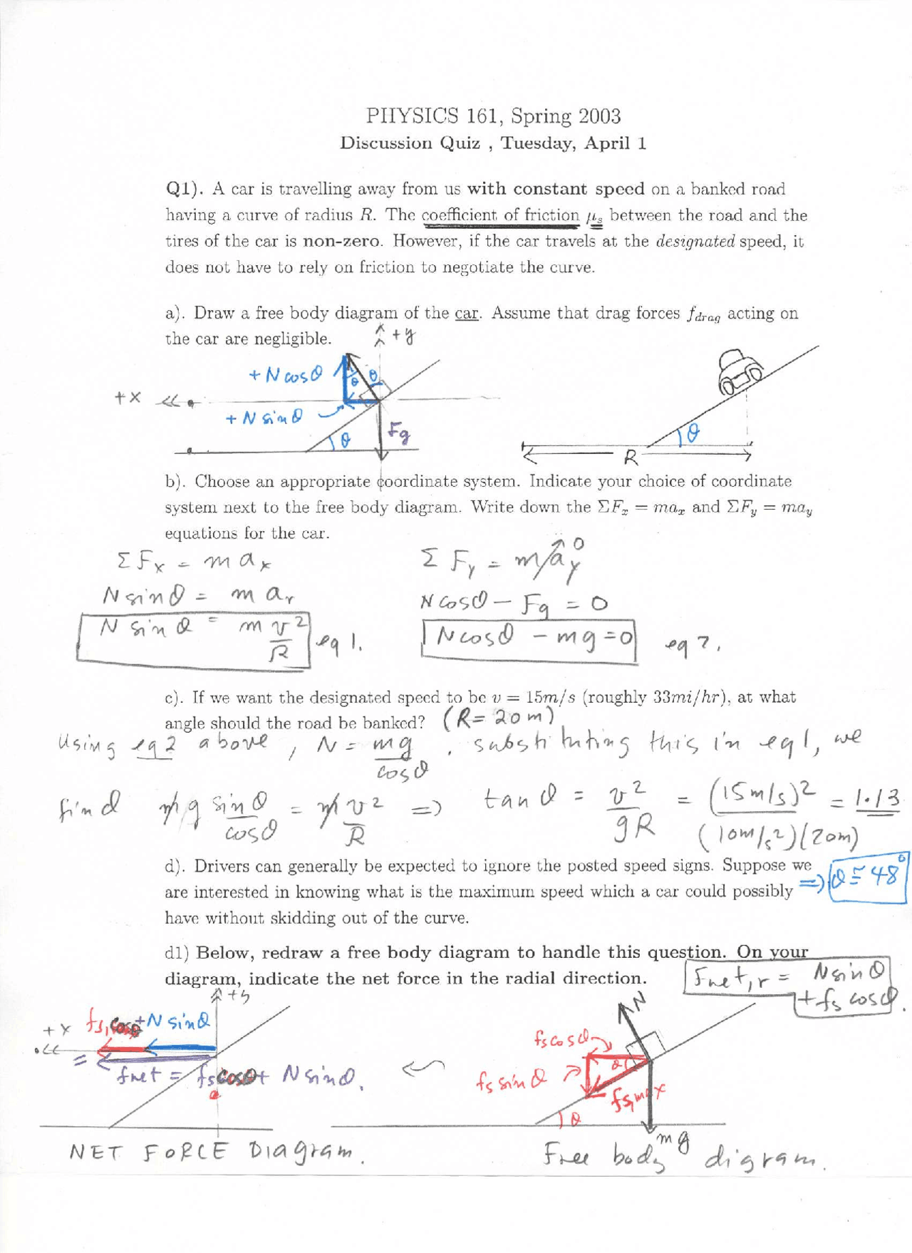 Solution of Quiz 6 - Mechanics and Particle Dynamics - Spring 2003 ...