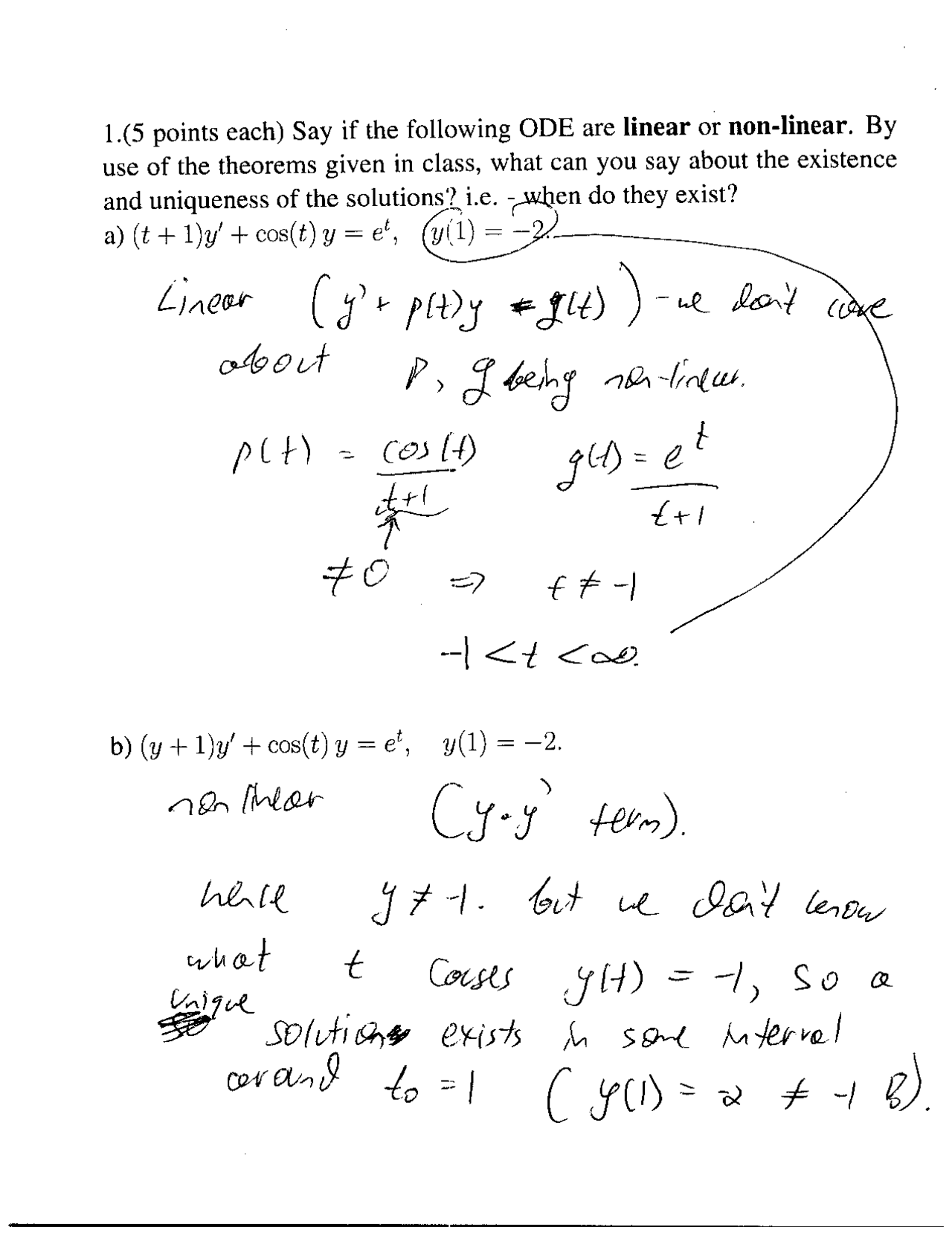 6 Questions With Solutions In Midterm Exam Differential Equations Mat 022b Docsity