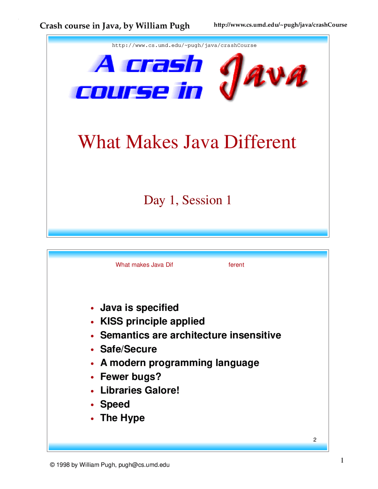 Notes on A Crash Course in Java | CMSC 433 - Docsity