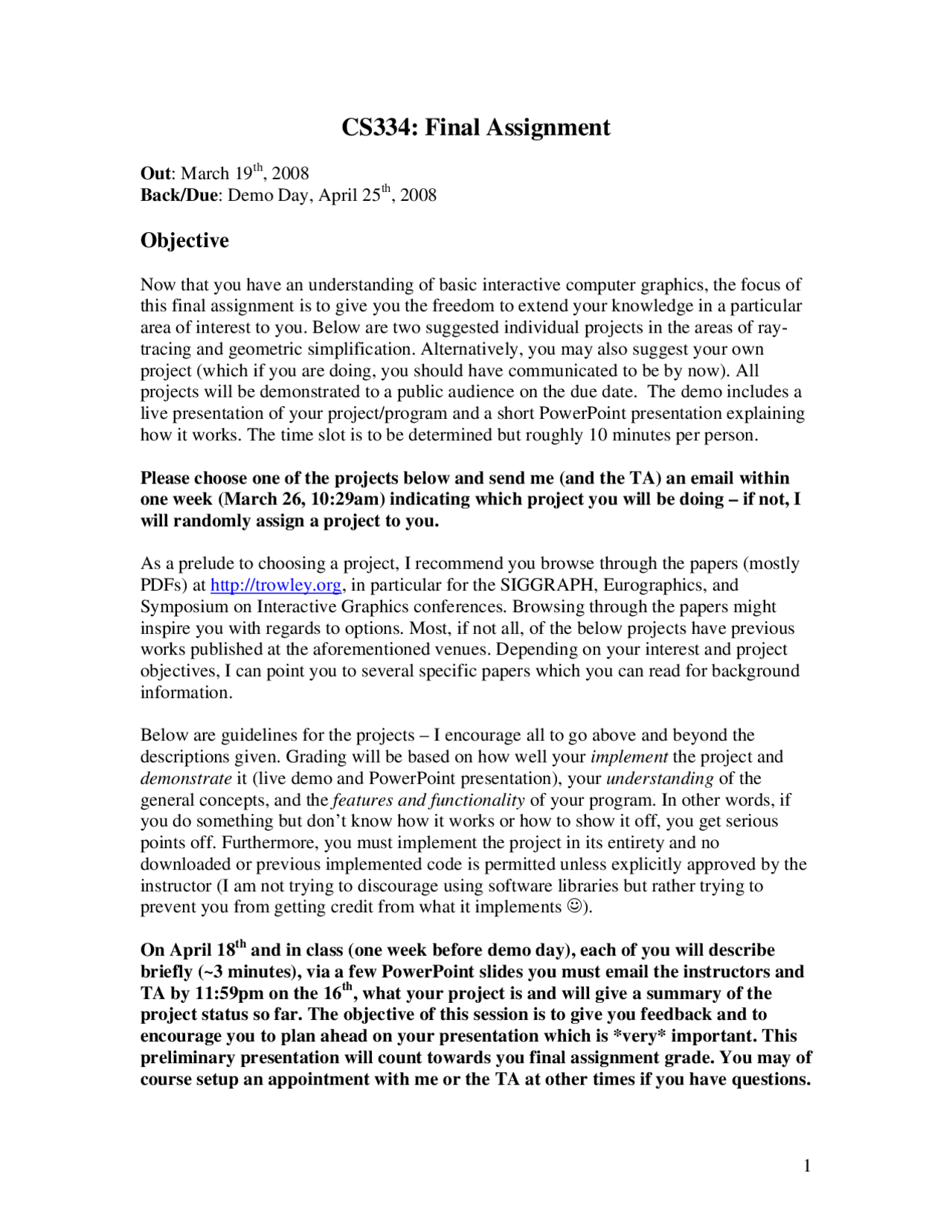 Final Assignment - Fundamentals of Computer Graphics | CS 33400 - Docsity