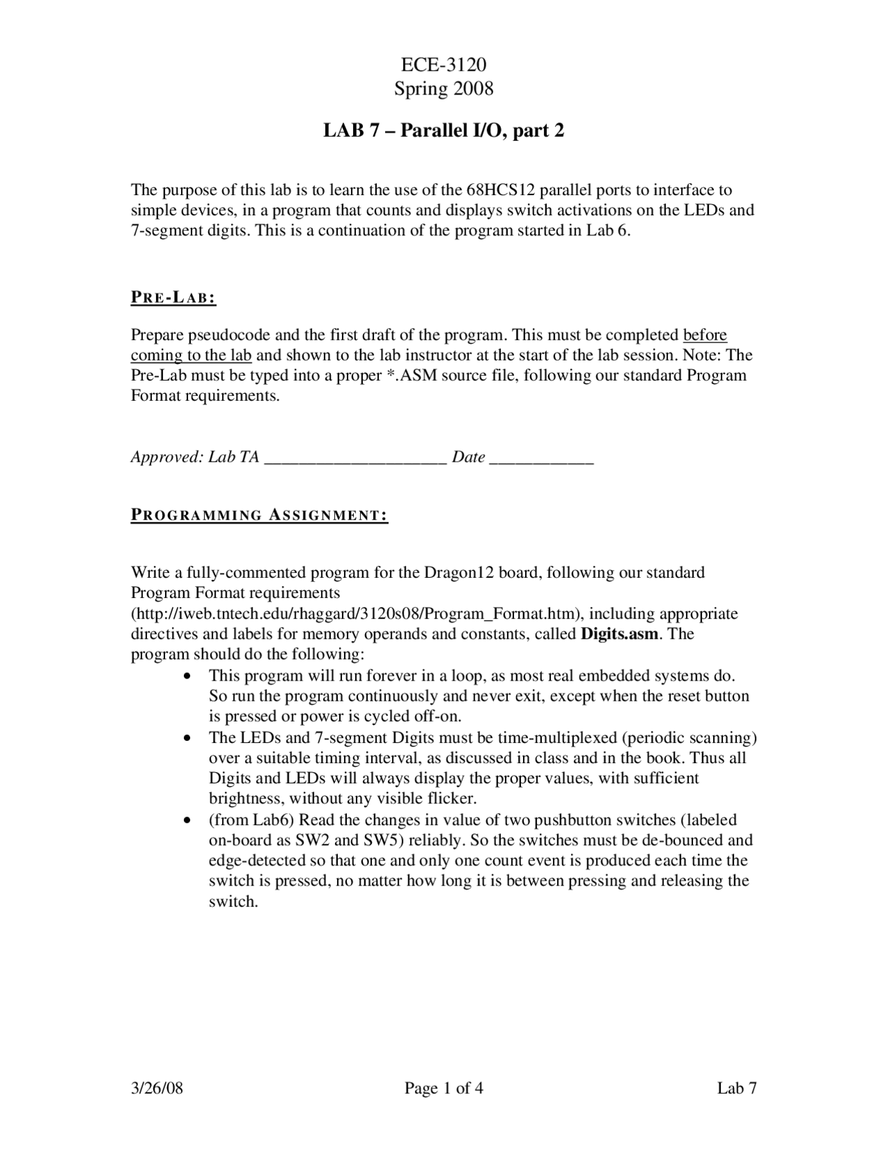 Microcomputer Systems -Lab 7: Parallel Input and Output Part 2 | ECE ...