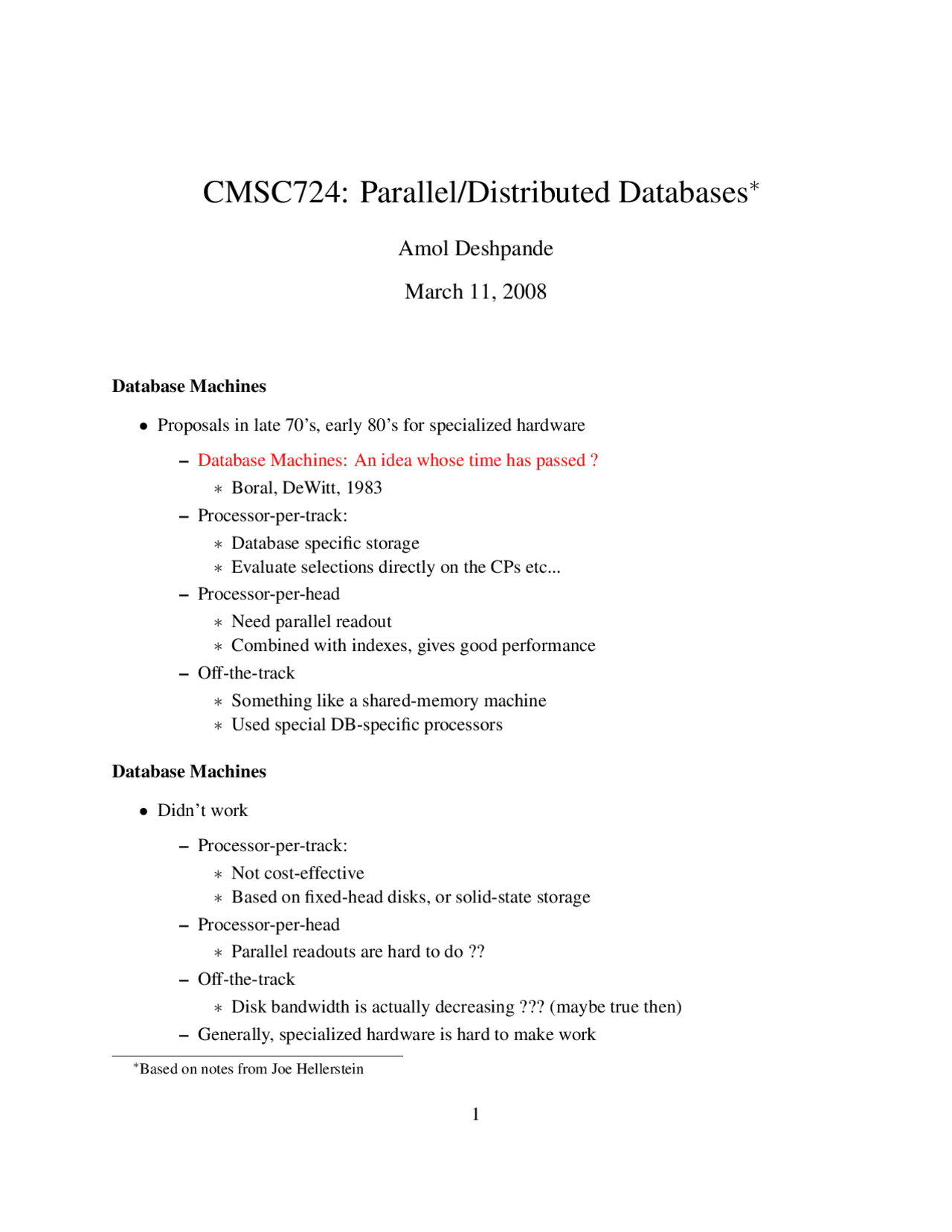 Parallel and Distributed Databases - Lecture Notes | CMSC 724 | Study ...