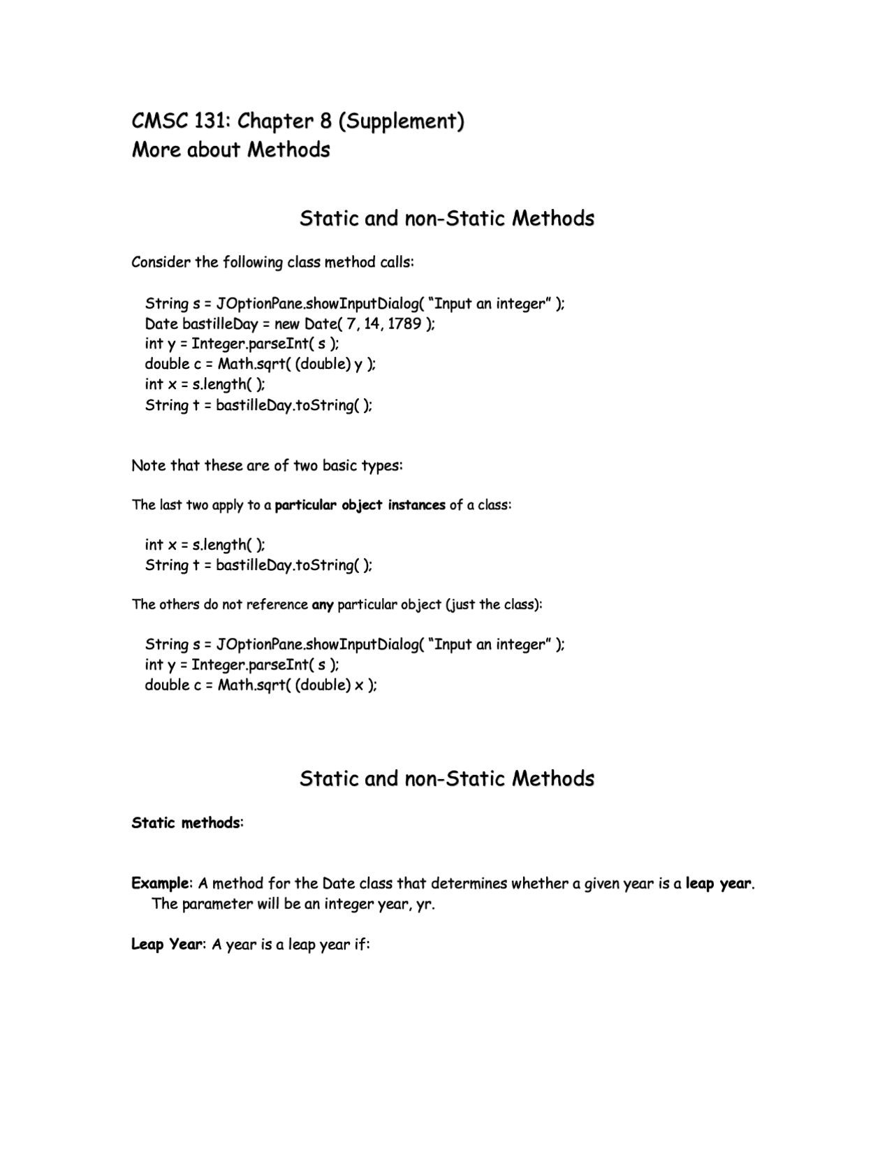 Static And Non Static Method For Object Oriented Programming II CMSC
