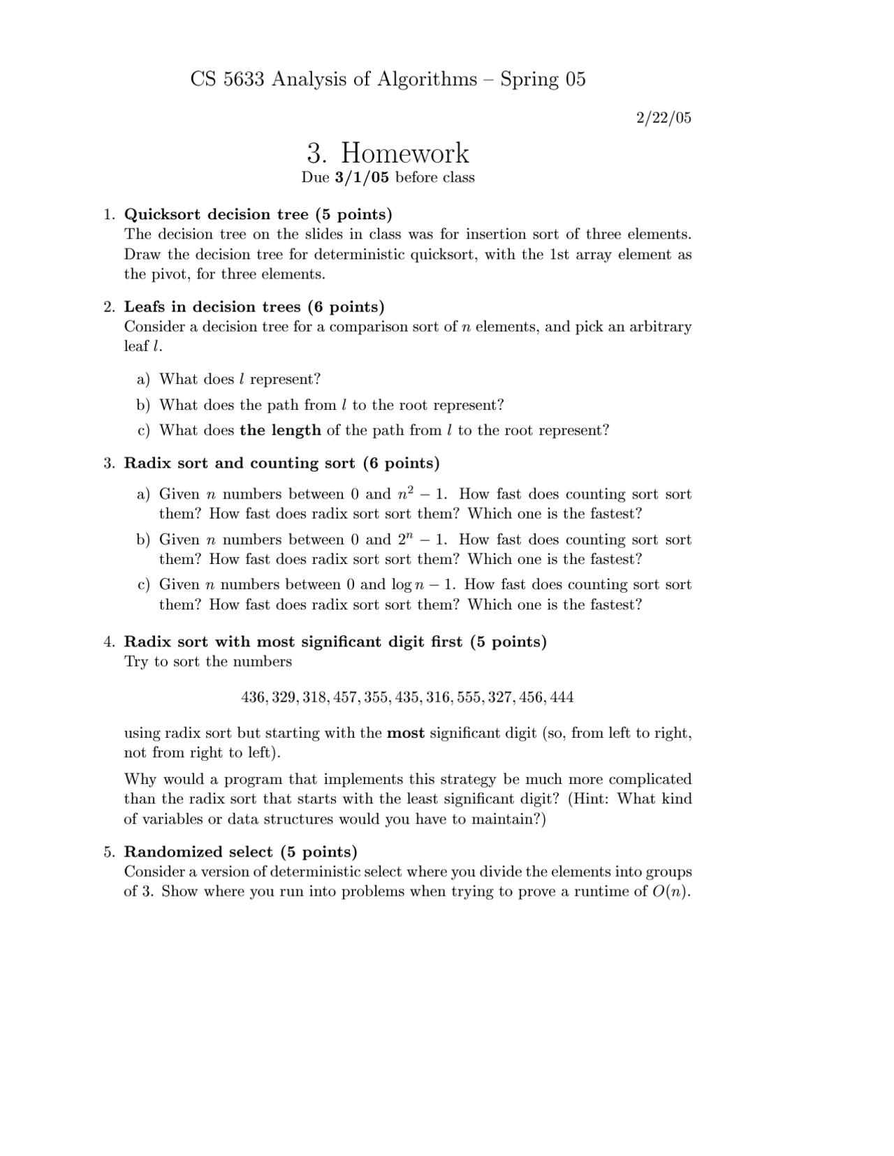 Quicksort Decision Tree, Leaf in Decision Trees | CS 5633 - Docsity
