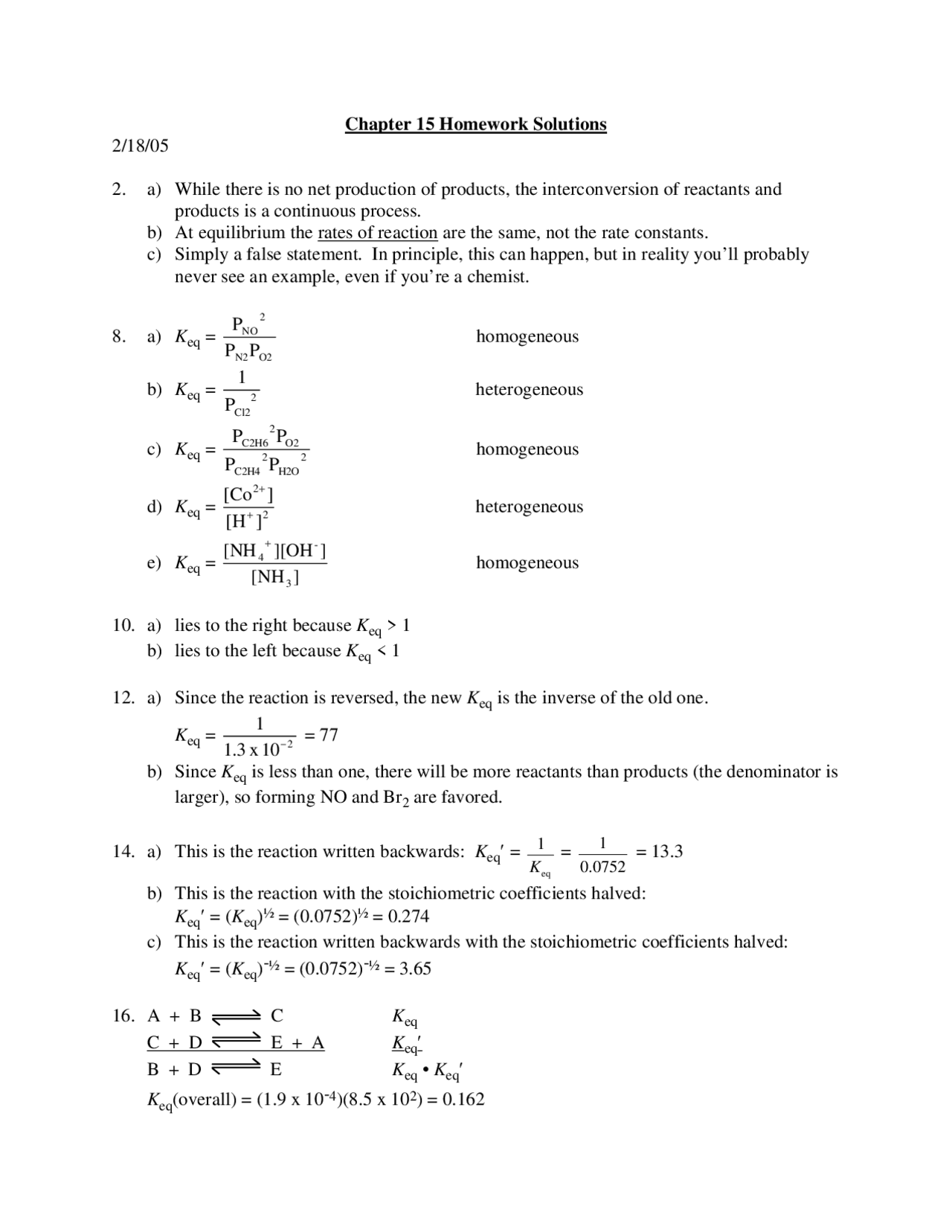 Homework #15 with Solutions - Principles Chemistry II | CHM 212 - Docsity
