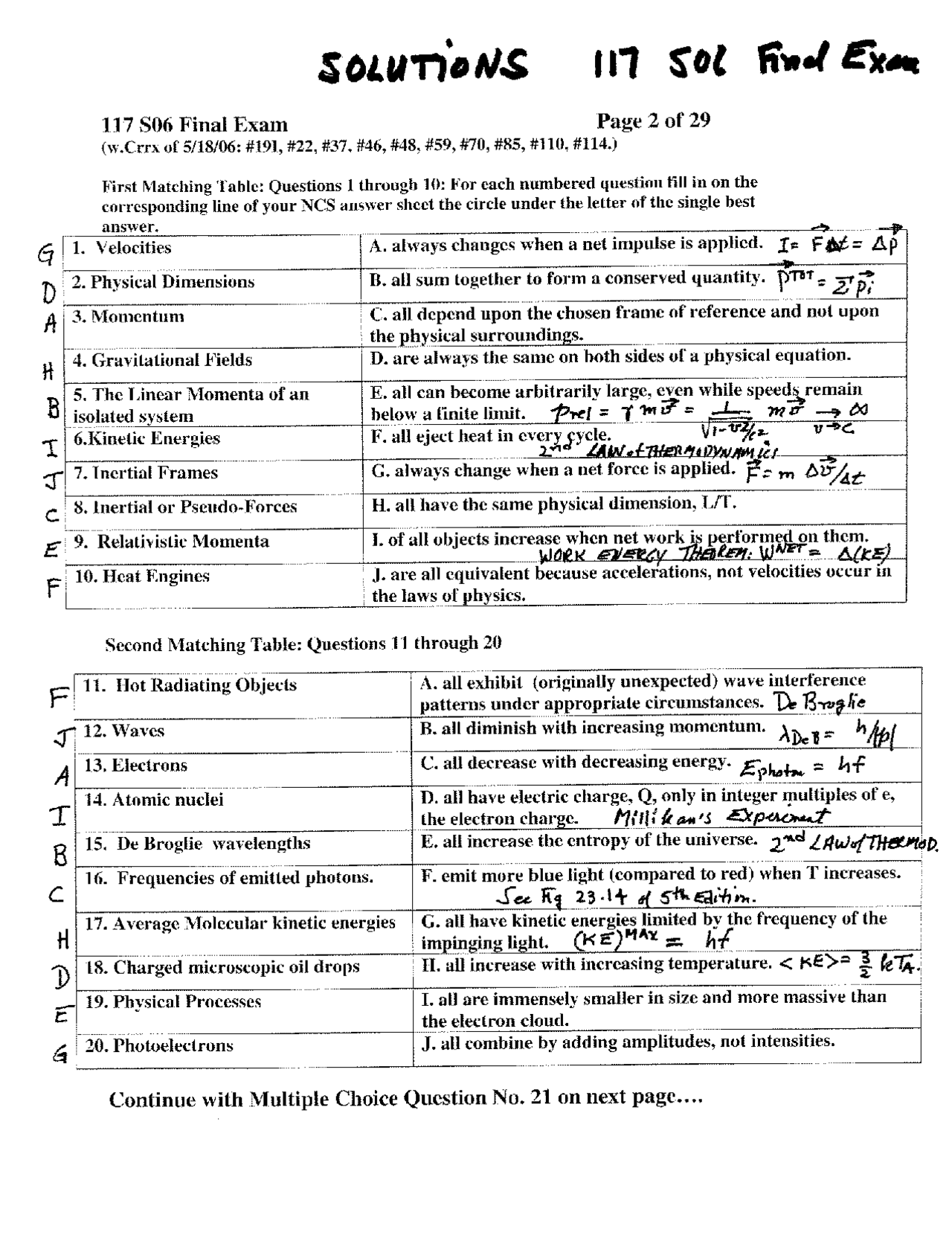 Final Exam Solutions - Introduction to Physics | PHYS 117 - Docsity