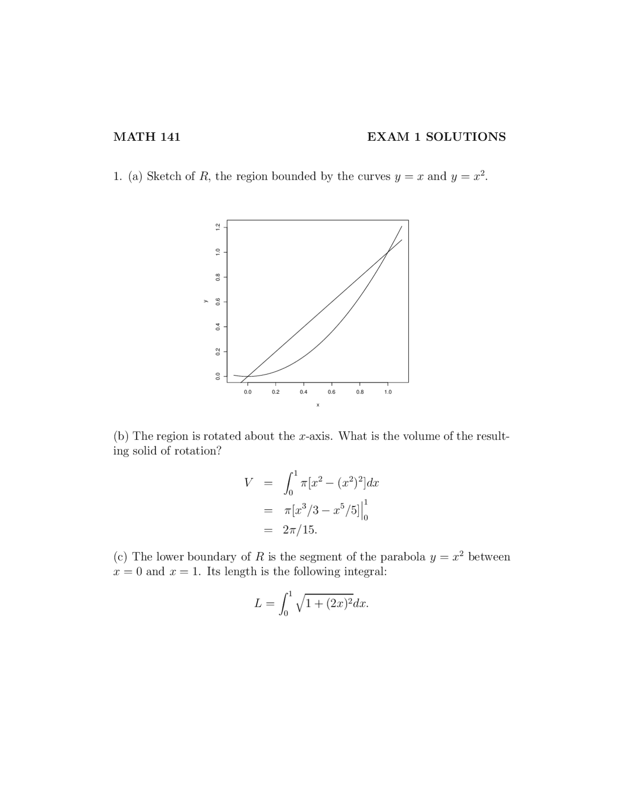 Exam 1 Solutions | Calculus II | MATH 141 - Docsity