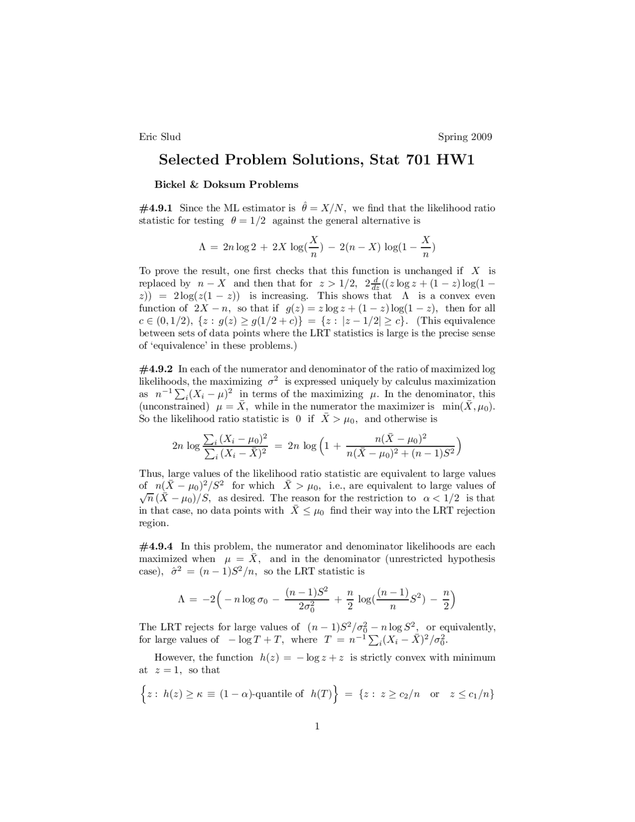 Statics Homework Problem Solution Homework I Problems Solutions for Mathematics Statistics II | STAT 701 ...